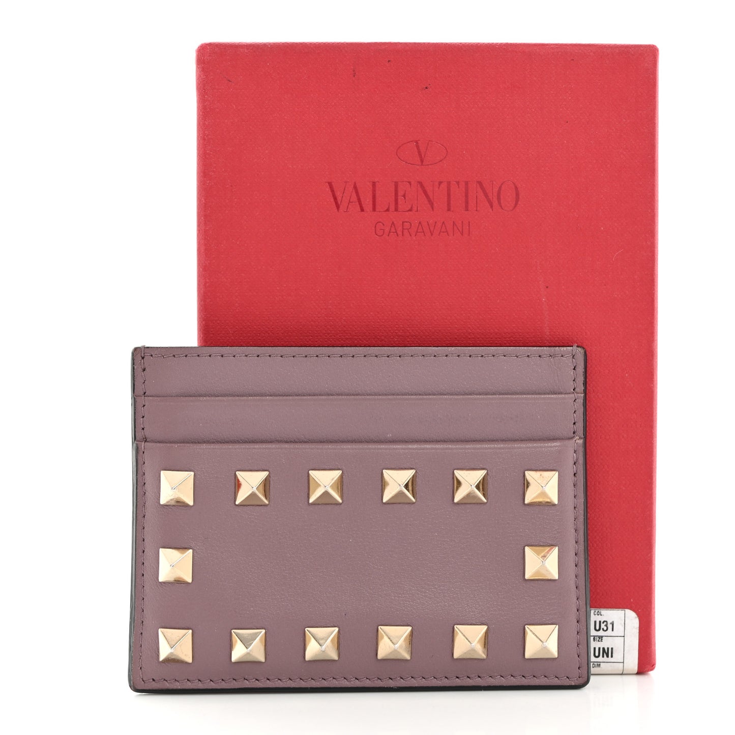 Vitello Rockstud Card Holder Dark Mauve