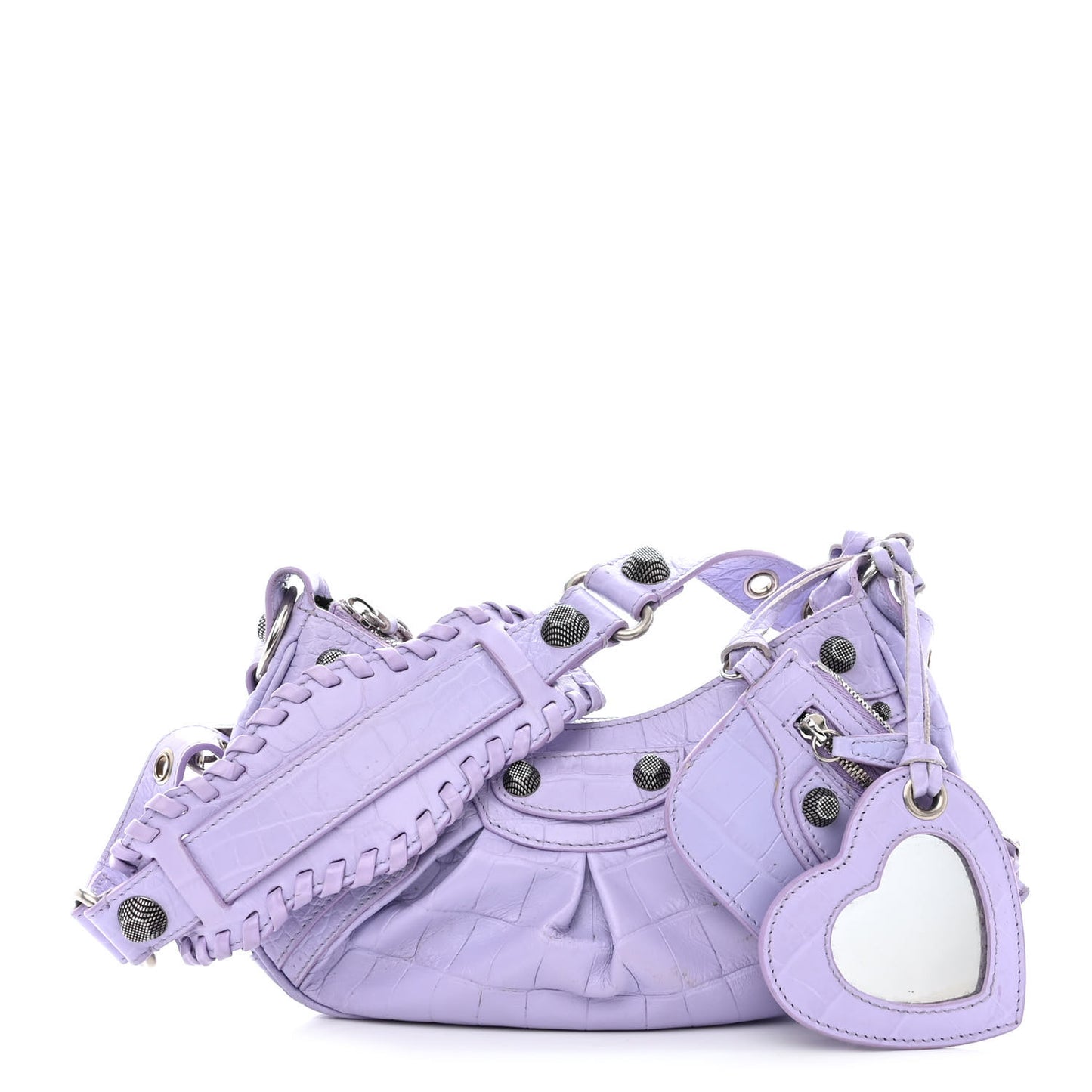 Extra Supple Calfskin Crocodile Embossed Le Cagole Shoulder Bag XS Lilac