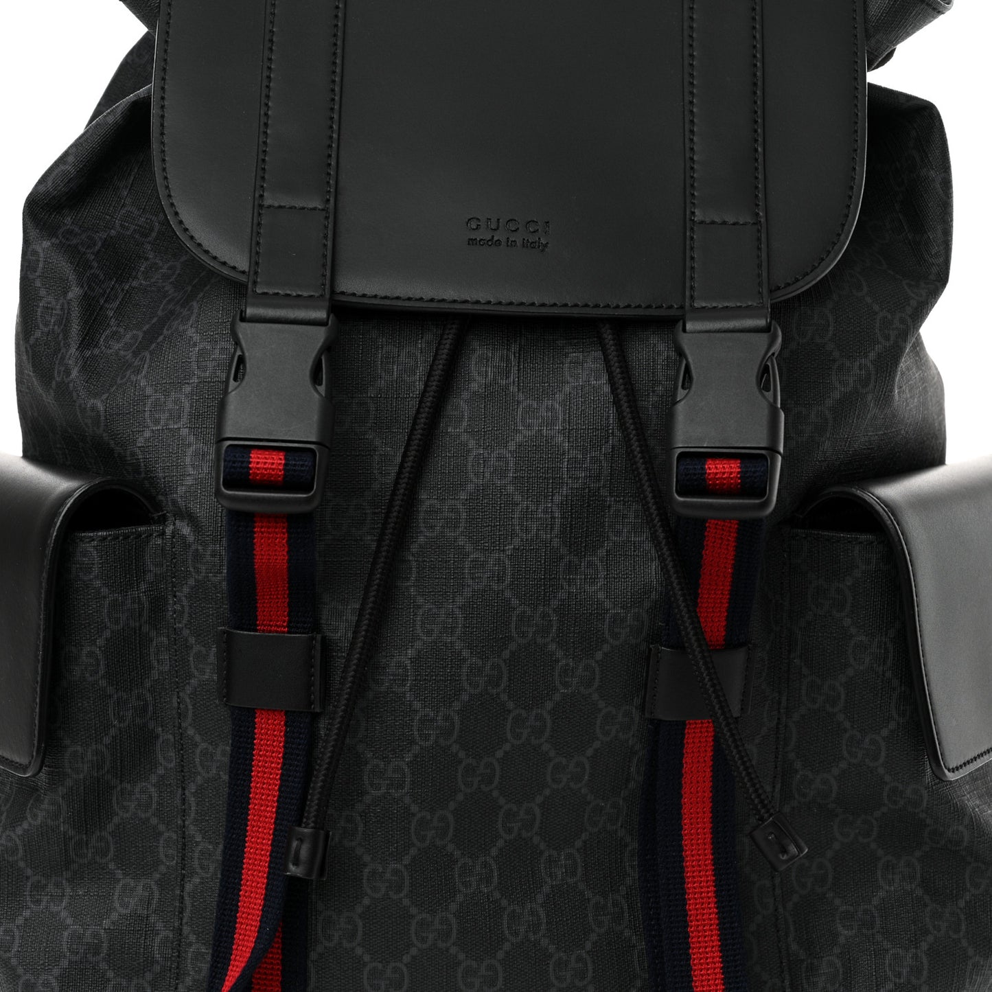 Soft GG Supreme Monogram Calfskin Web Double Buckle Backpack Black