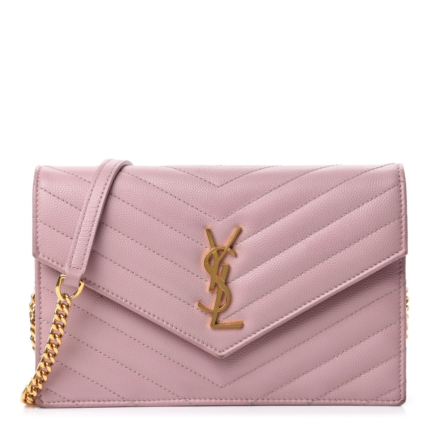 Grain De Poudre Matelasse Chevron Monogram Envelope Chain Wallet Pale Pink