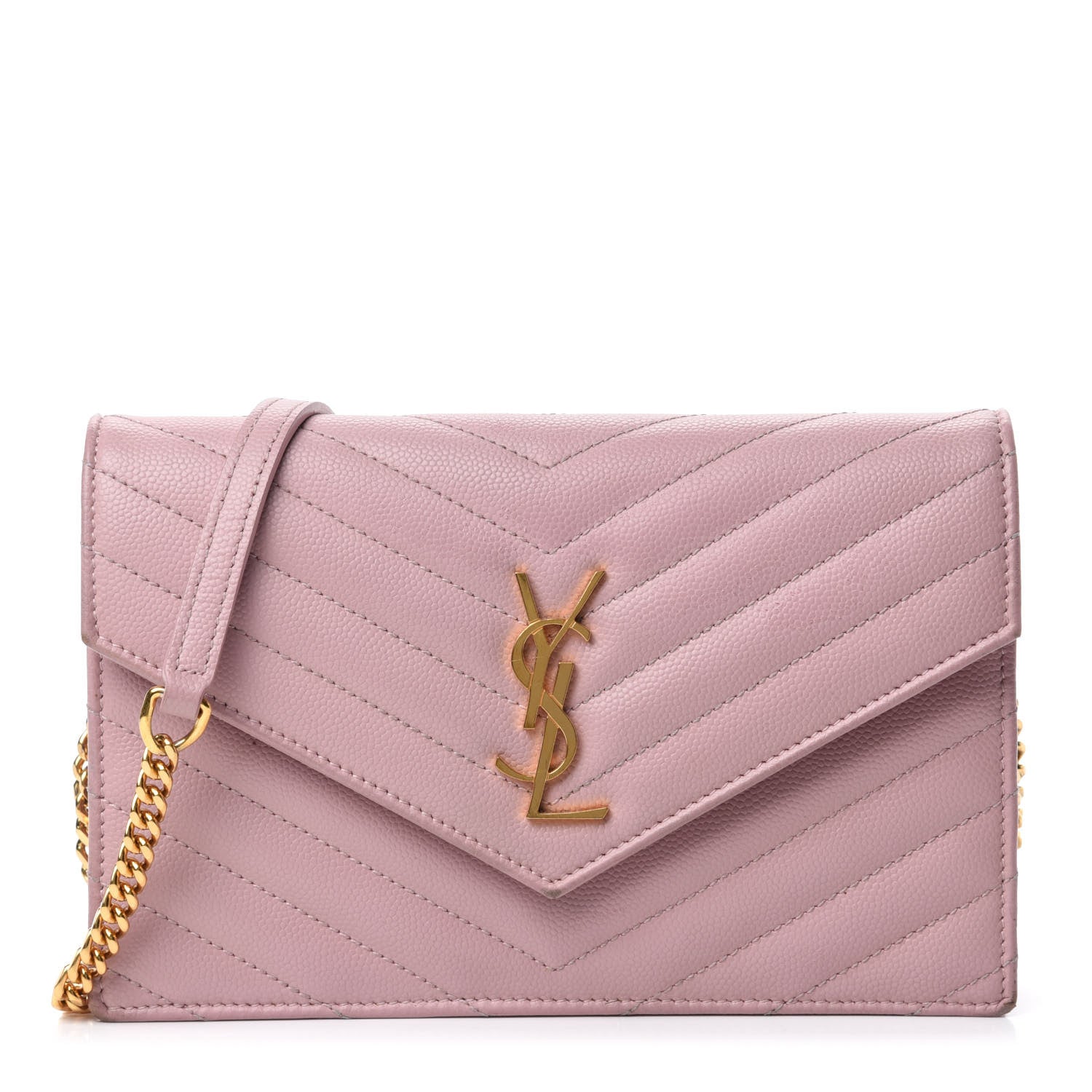 Saint Laurent Grain De Poudre Matelasse Chevron Monogram Envelope Chain Wallet Pale Pink 1 of 13