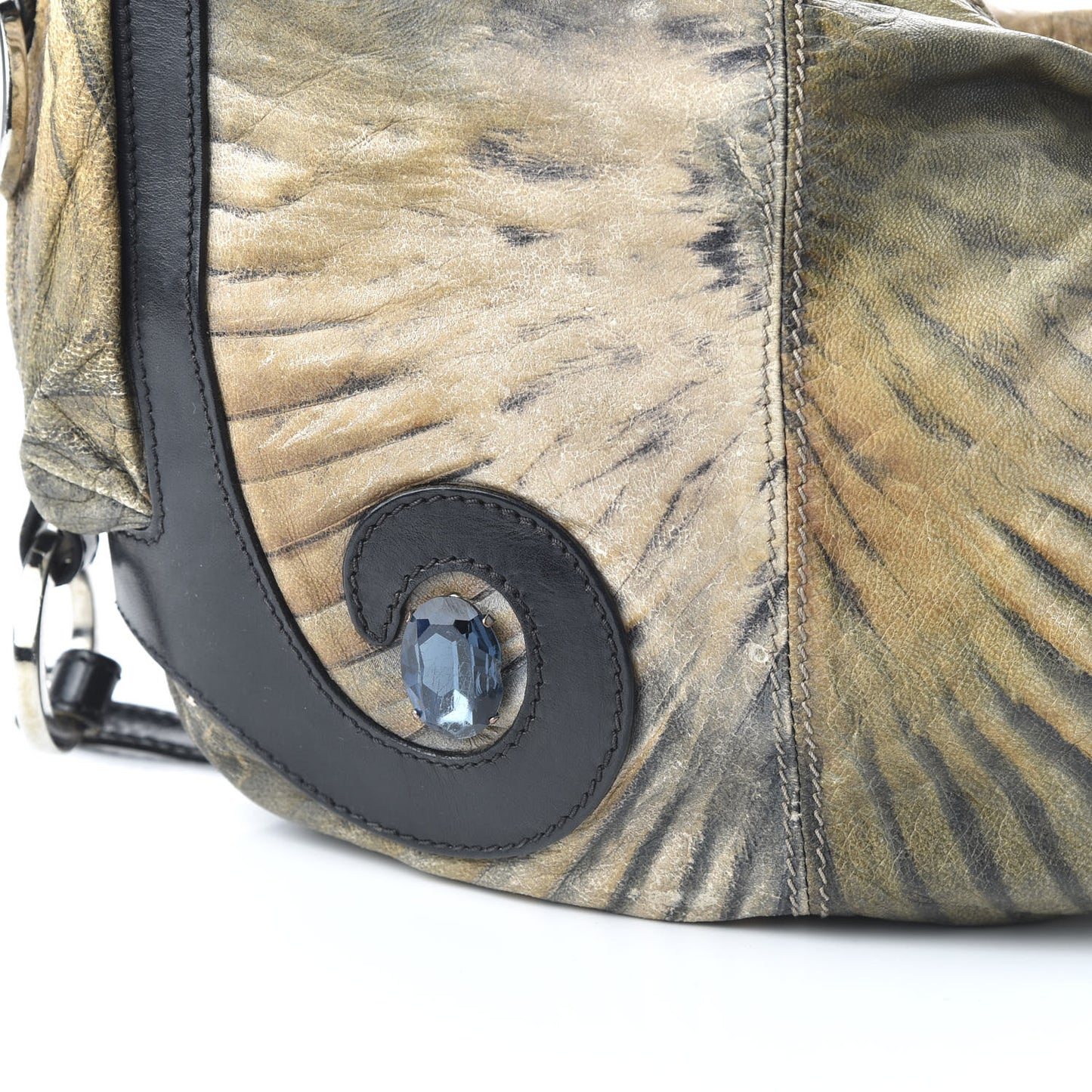 Distressed Calfskin Printed Small Oyster Multicolor