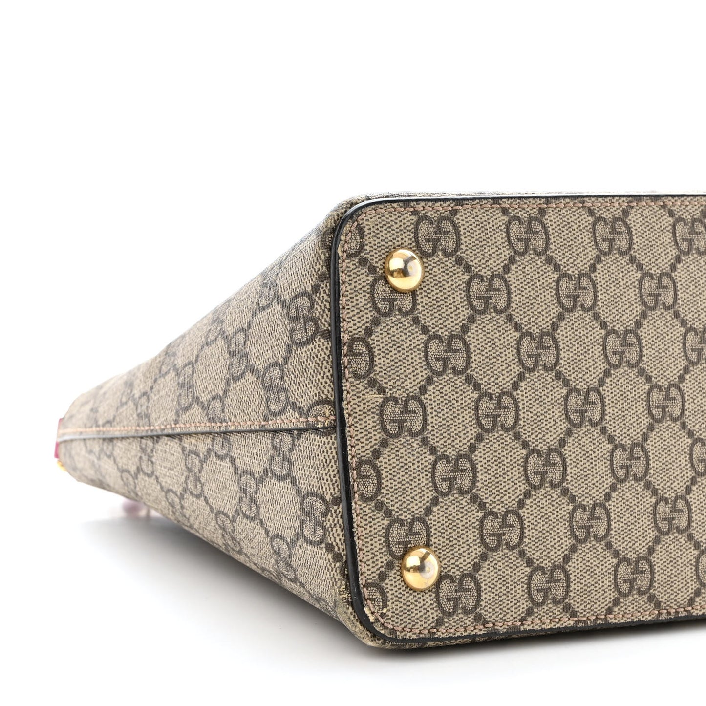 GG Supreme Monogram Moon Calfskin Small Zip Top Tote Beige Ebony Hibiscus Red New Rosette