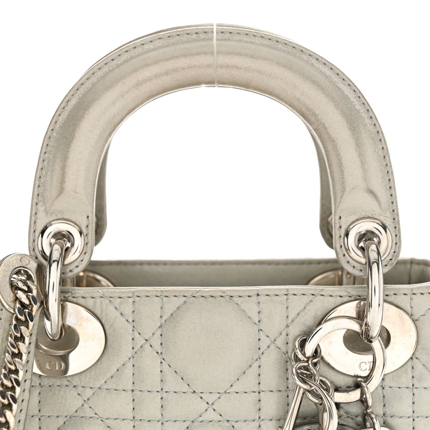 Metallic Nubuck Cannage Mini Lady Dior Silver
