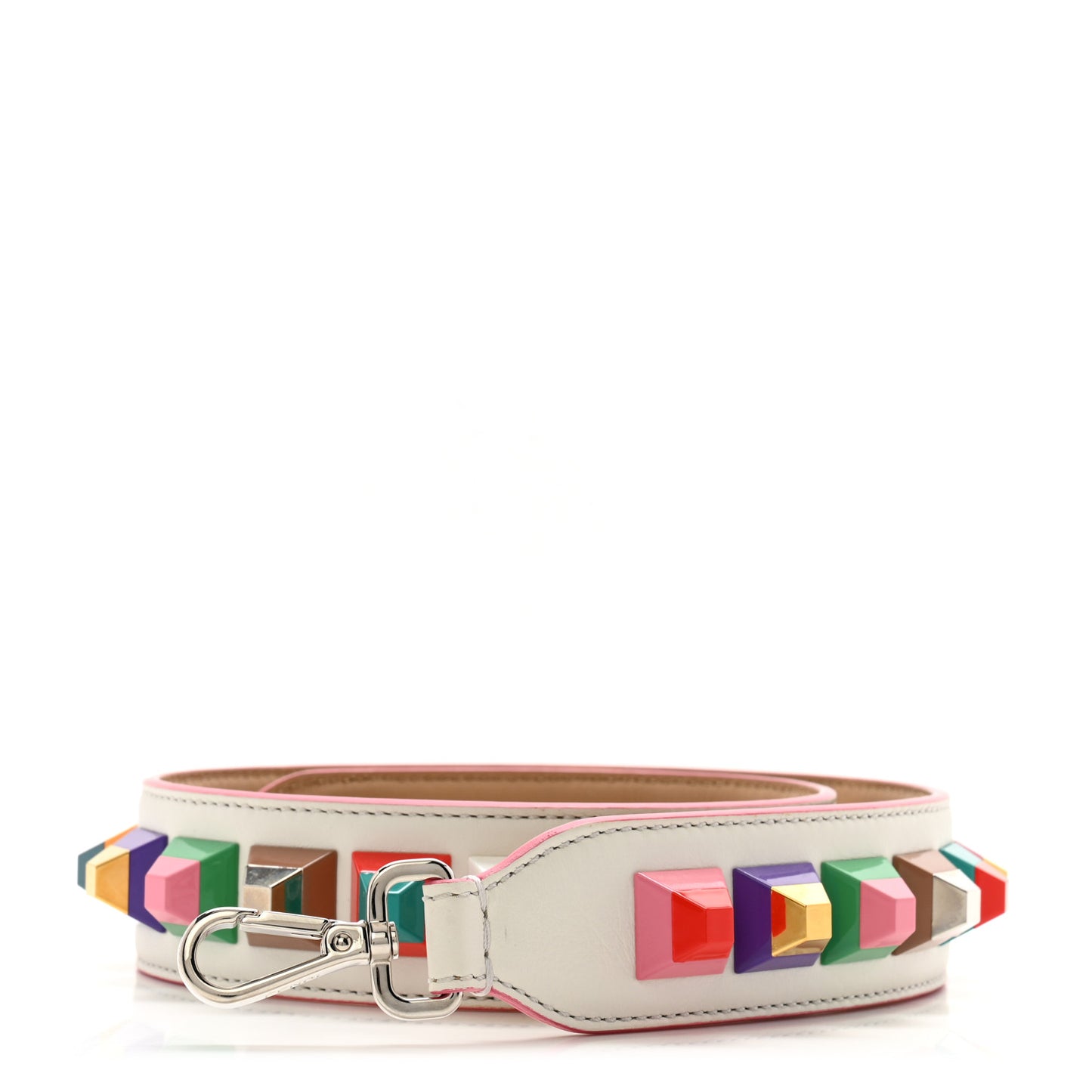 Vitello Dolce Plexiglass Bi-Color Studded Strap You White Ice Cuoio Multicolor