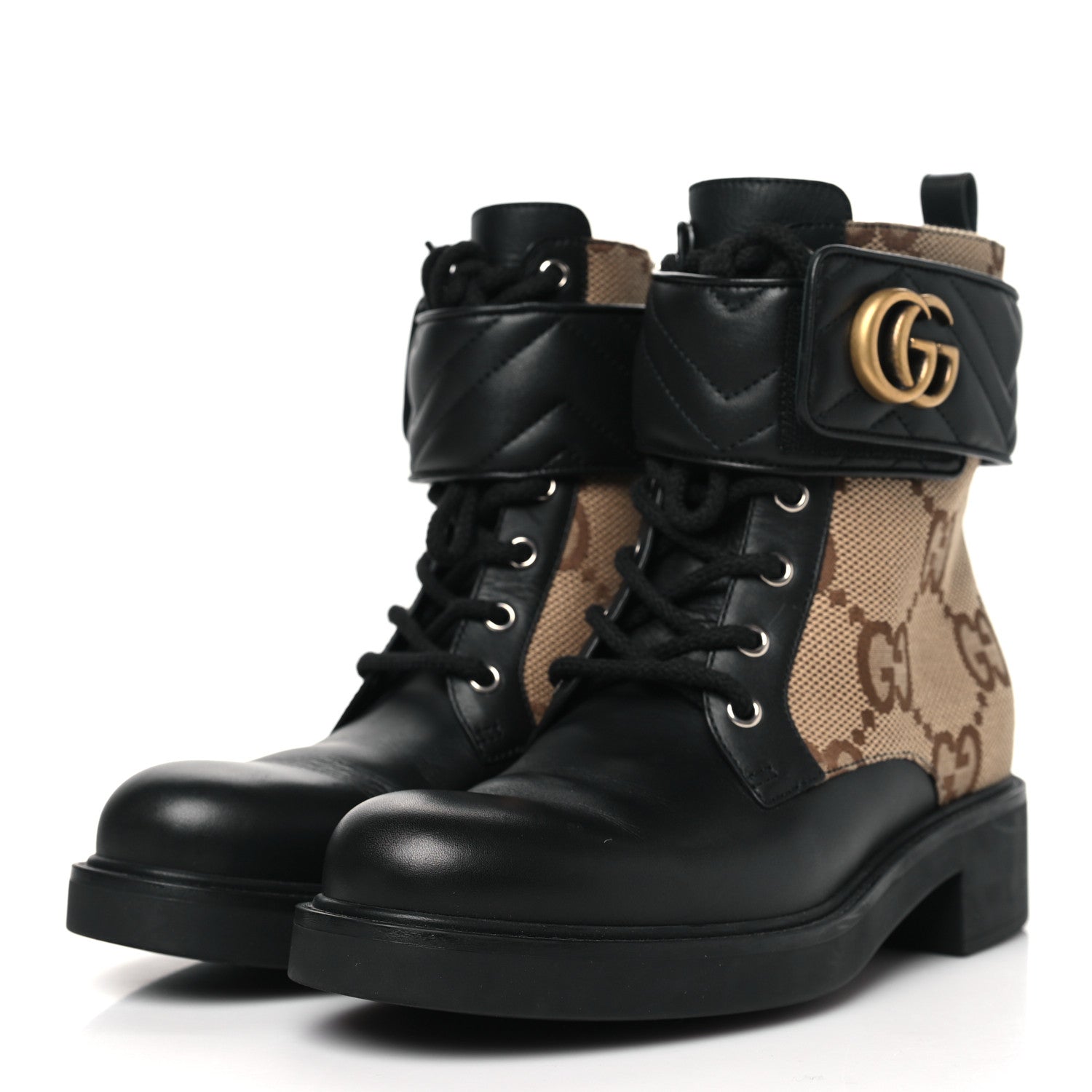 Gucci Flores Calfskin Monogram Maxi GG Nappa Matelasse Double G 40mm Ankle Boots 39 Black Camel Ebony 3 of 8