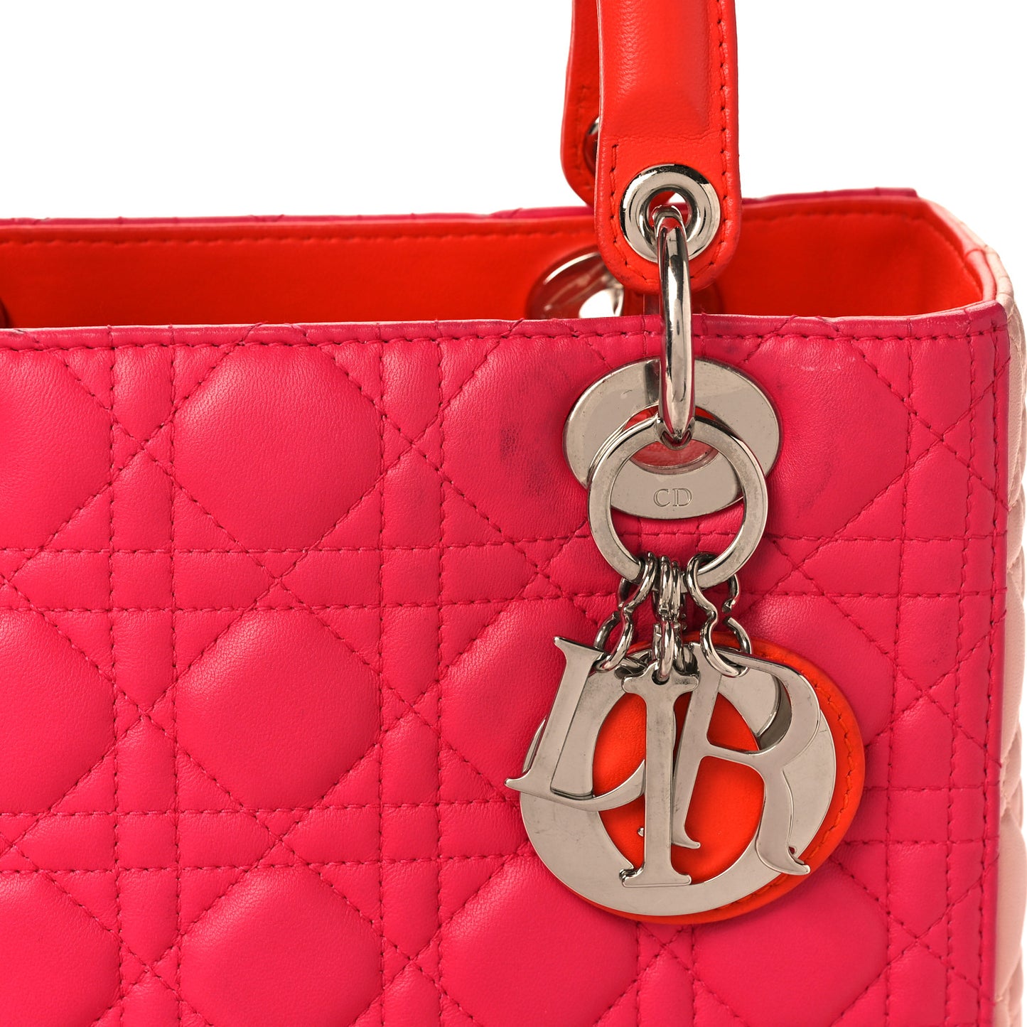Lambskin Cannage Tri-Color Medium Lady Dior Orange Riviera Fuchsia Cosmopolitan Lipstick Natural