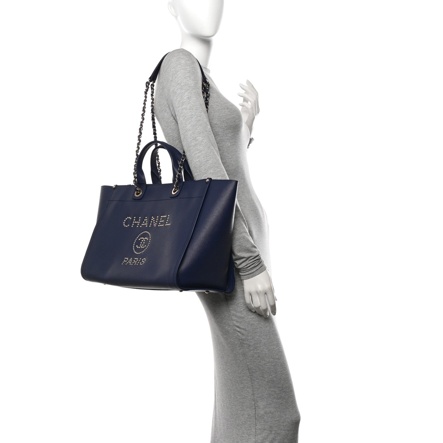 Chanel Caviar Medium Studded Deauville Tote Navy 2 of 12