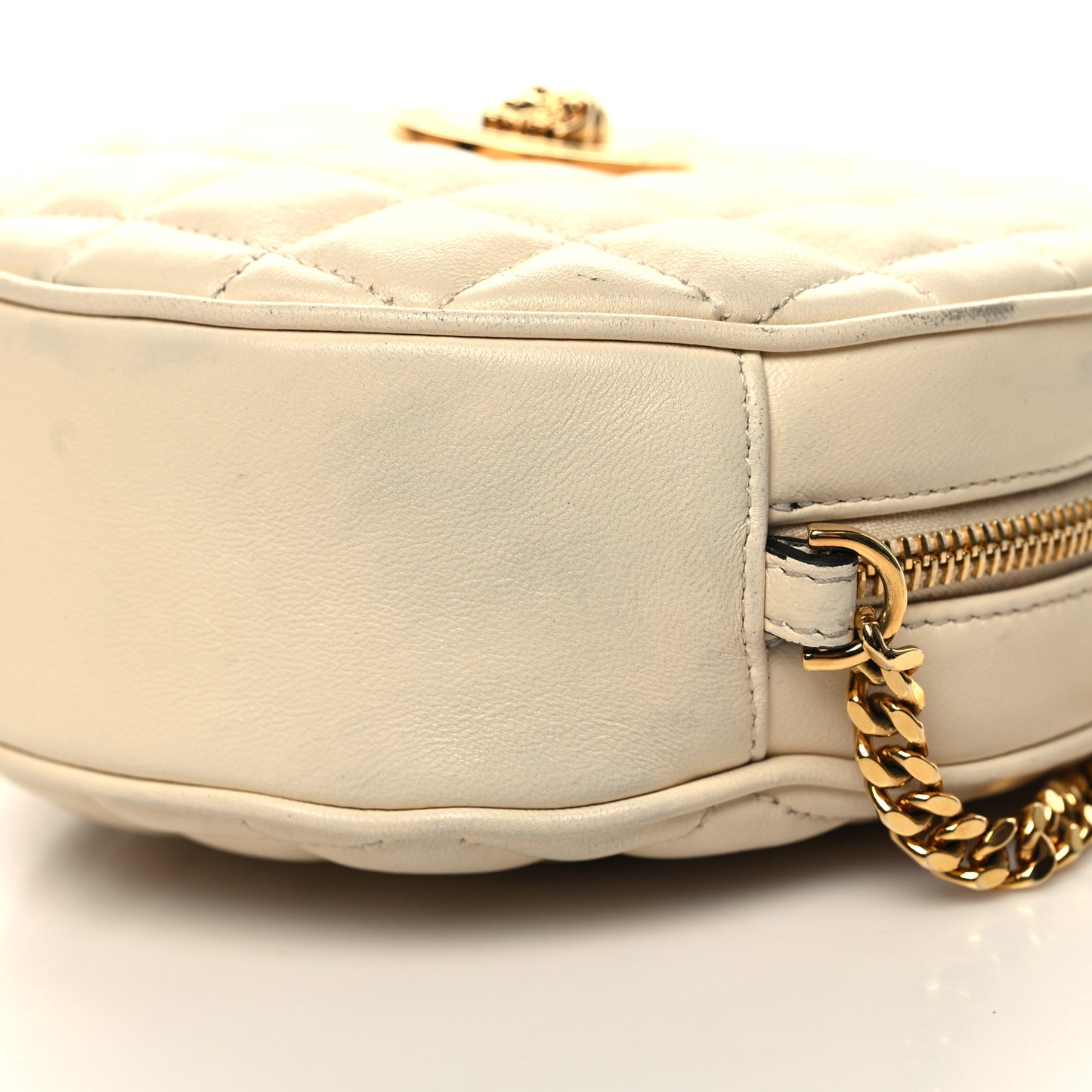 Nappa Quilted La Medusa Round Camera Bag White