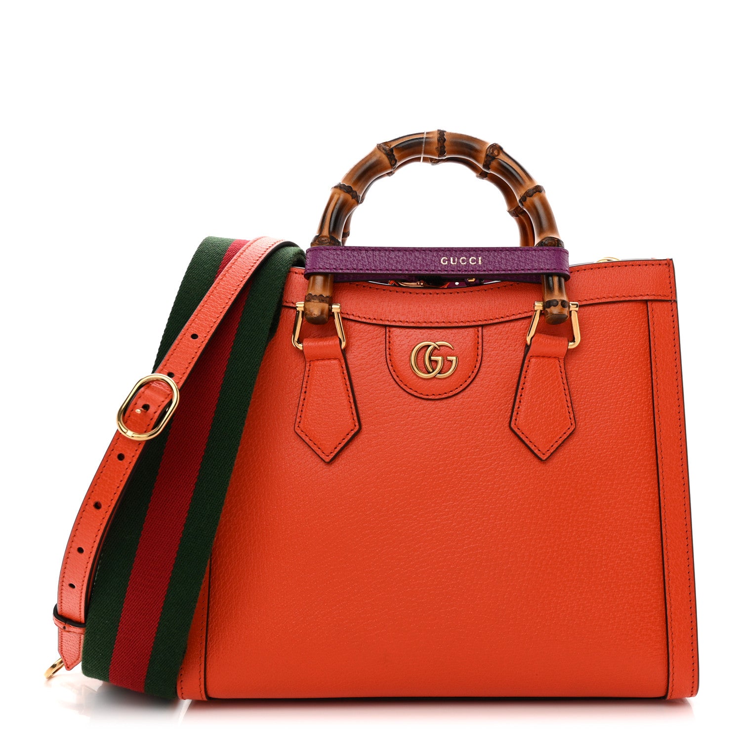Gucci Textured Dollar Calfskin Web Small Diana Tote Bag Deep