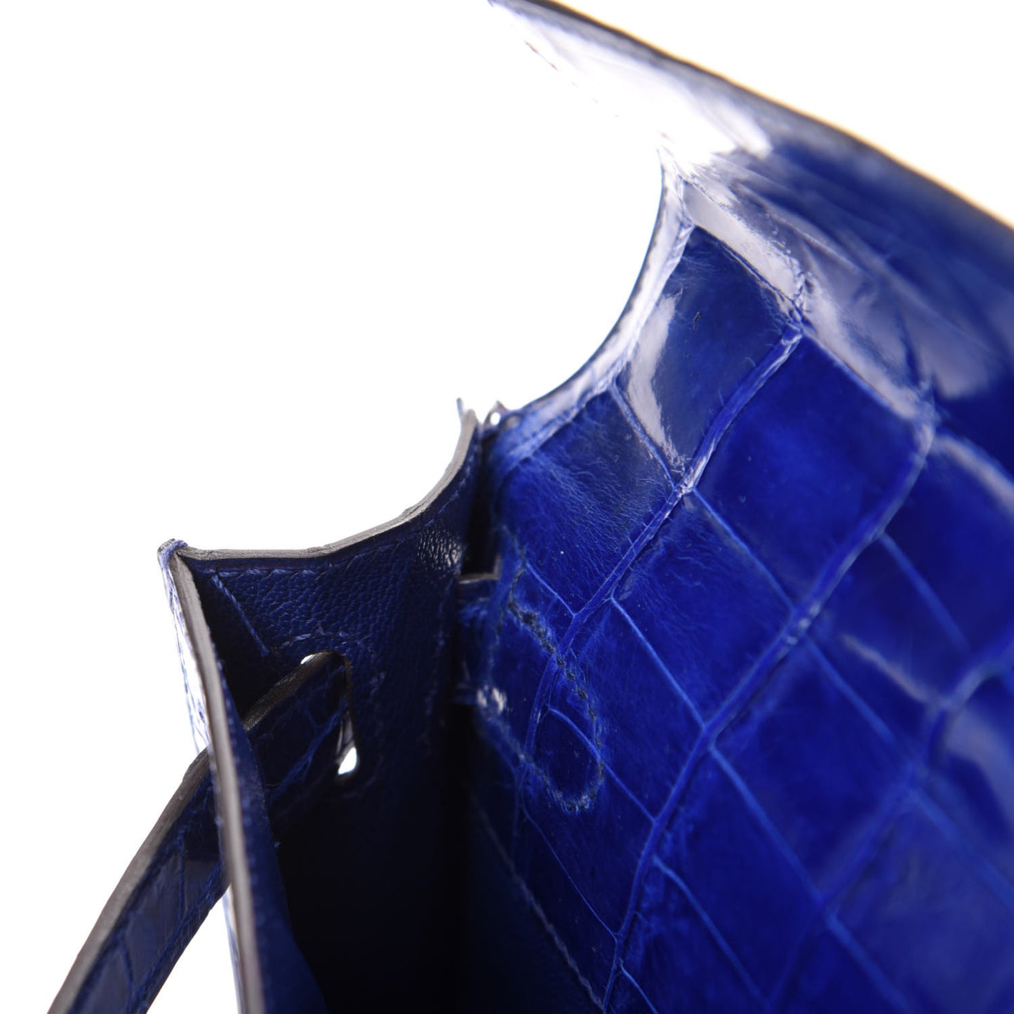 Shiny Niloticus Crocodile Kelly Cut Pochette Bleu Electrique