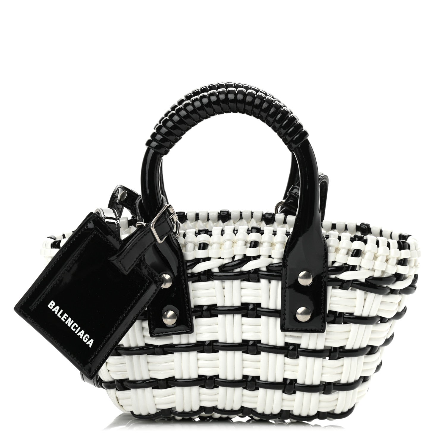 Balenciaga Faux Calfskin XXS Bistro Basket Black White 1063407