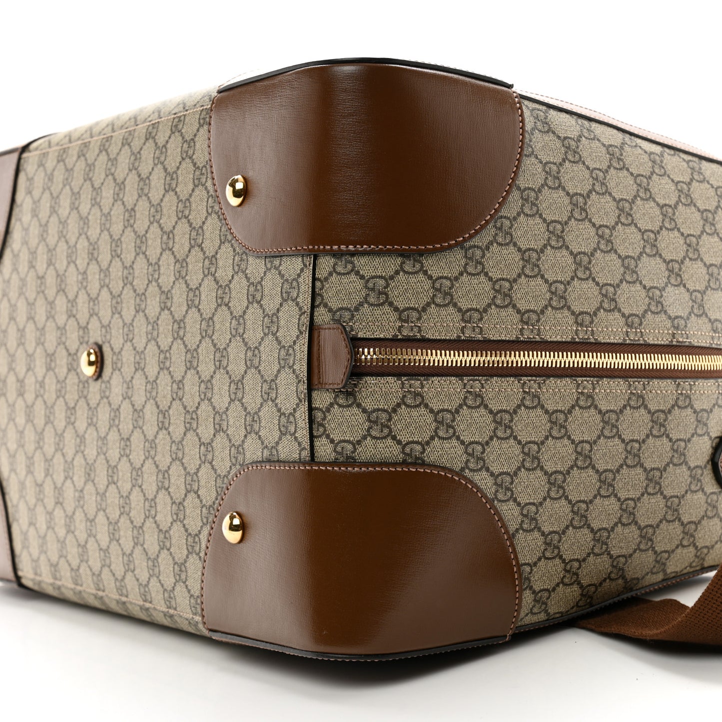 GG Supreme Monogram Azalea Calfskin Retro Interlocking G Large Duffle Bag Beige Ebony Brown Sugar