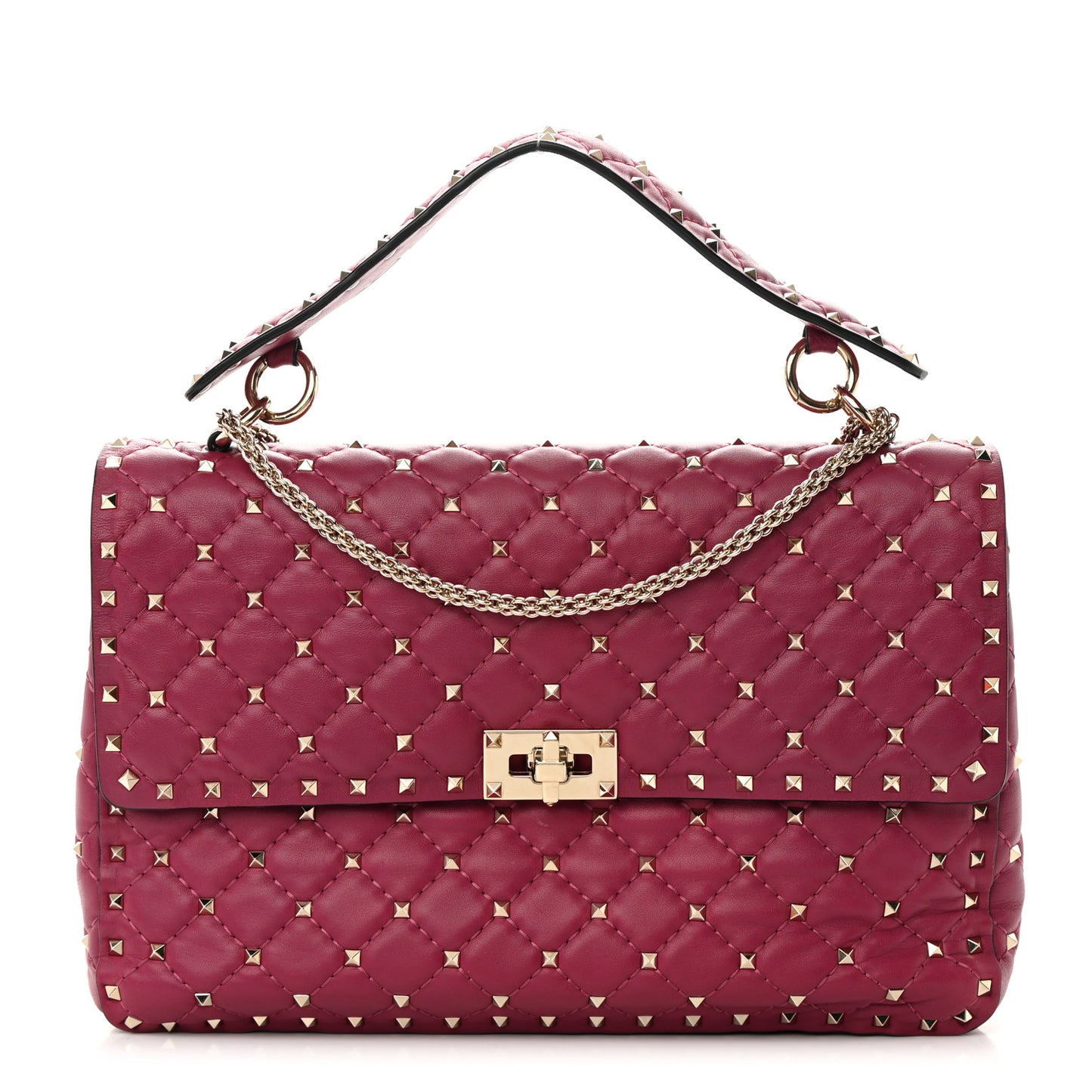 Nappa Large Rockstud Spike Shoulder Bag Camelia