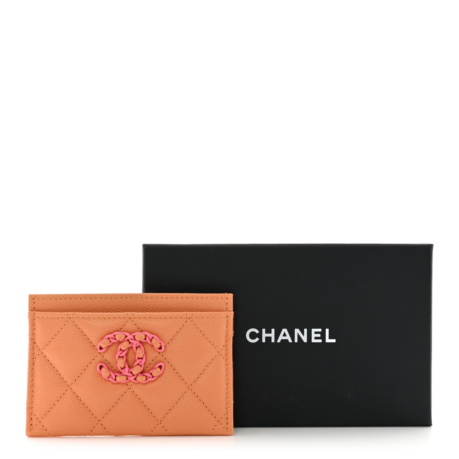 Chanel Caviar Flashy CC Quilted Card Holder Orange Pink 9 of 9