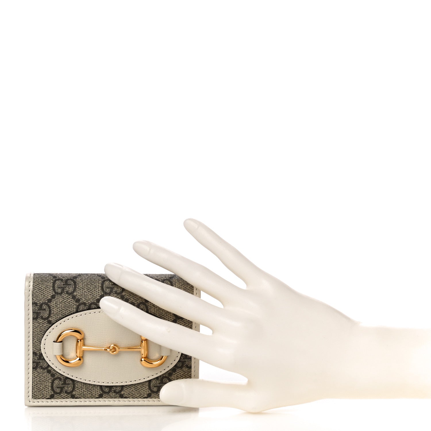 Gucci GG Supreme Monogram Azalea Calfskin Horsebit 1955 Card Case Wallet Beige Ebony Mystic White 2 of 10