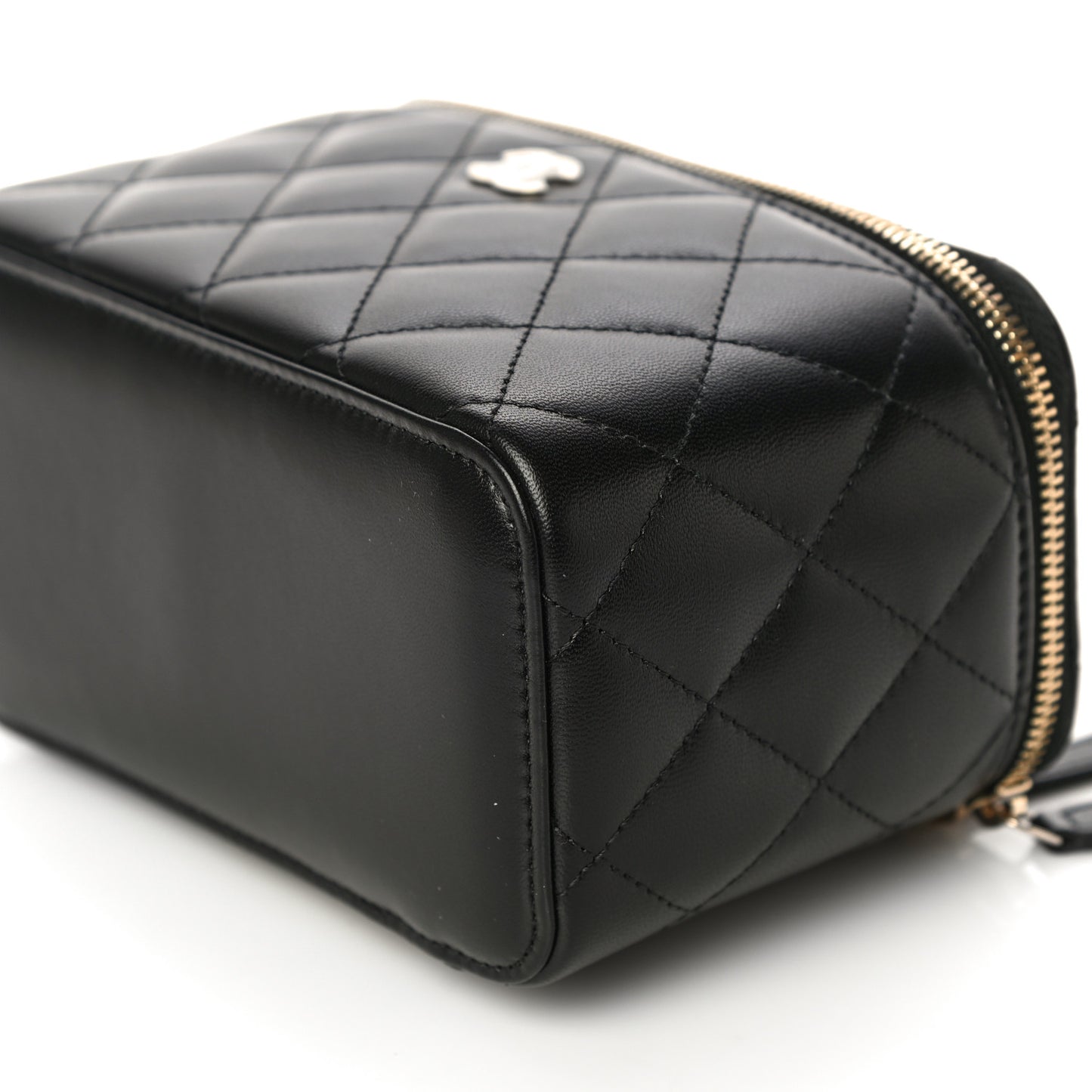 Lambskin Quilted Small Vanity Case With Chain Black