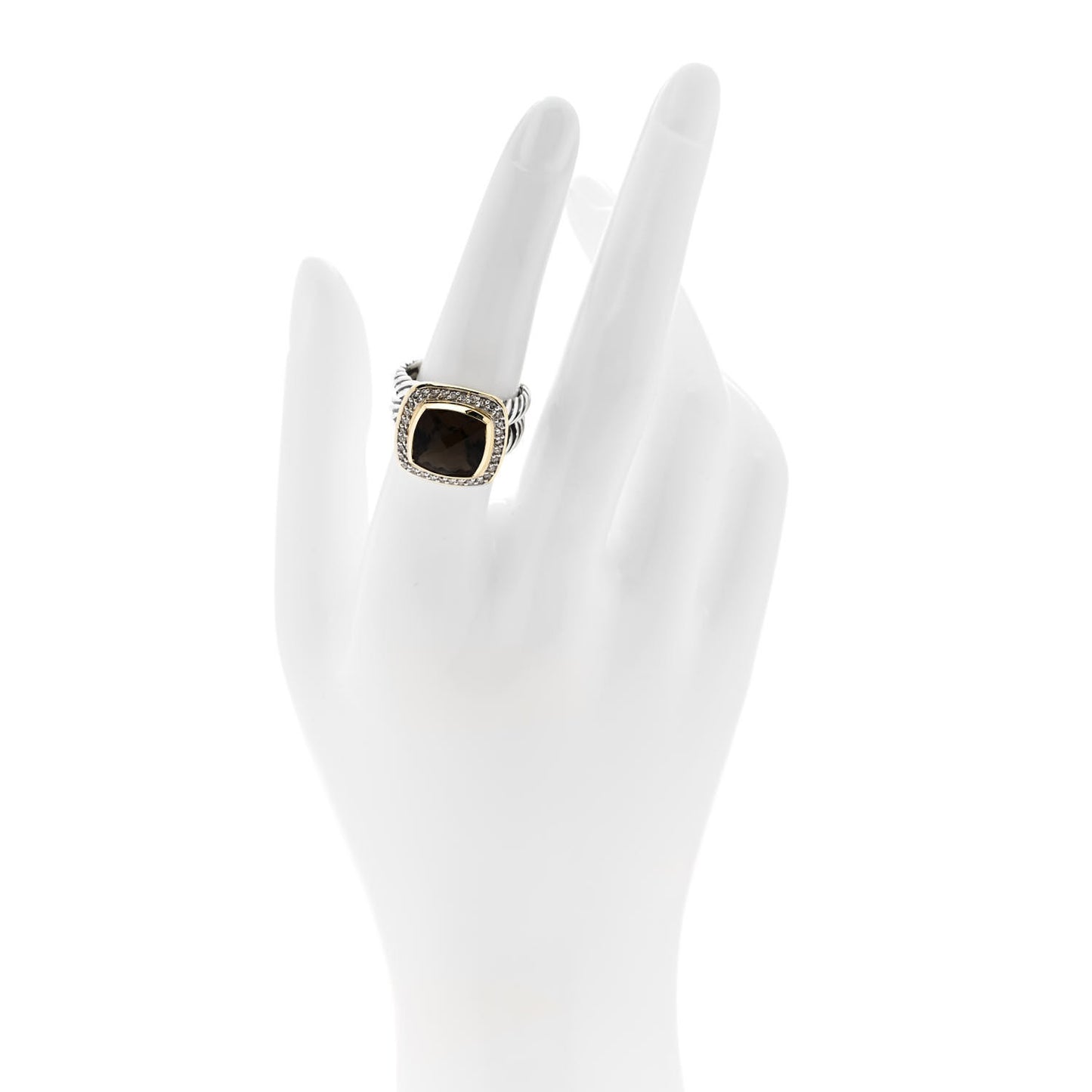 Sterling Silver 18K Yellow Gold Diamond Smoky Quartz 11mm Albion Ring 54 7