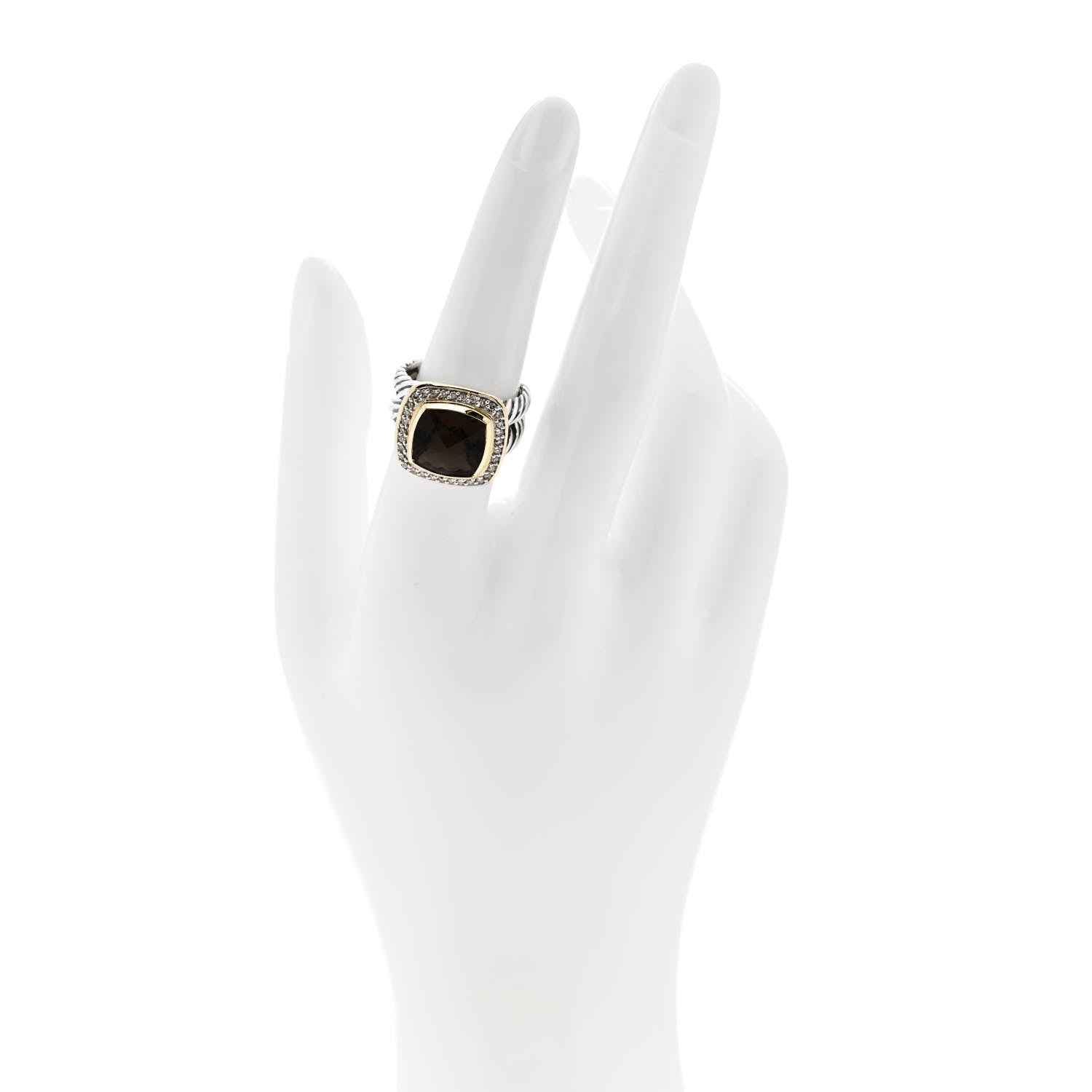 David Yurman Sterling Silver 18K Yellow Gold Diamond Smoky Quartz 11mm Albion Ring 54 7 2 of 5