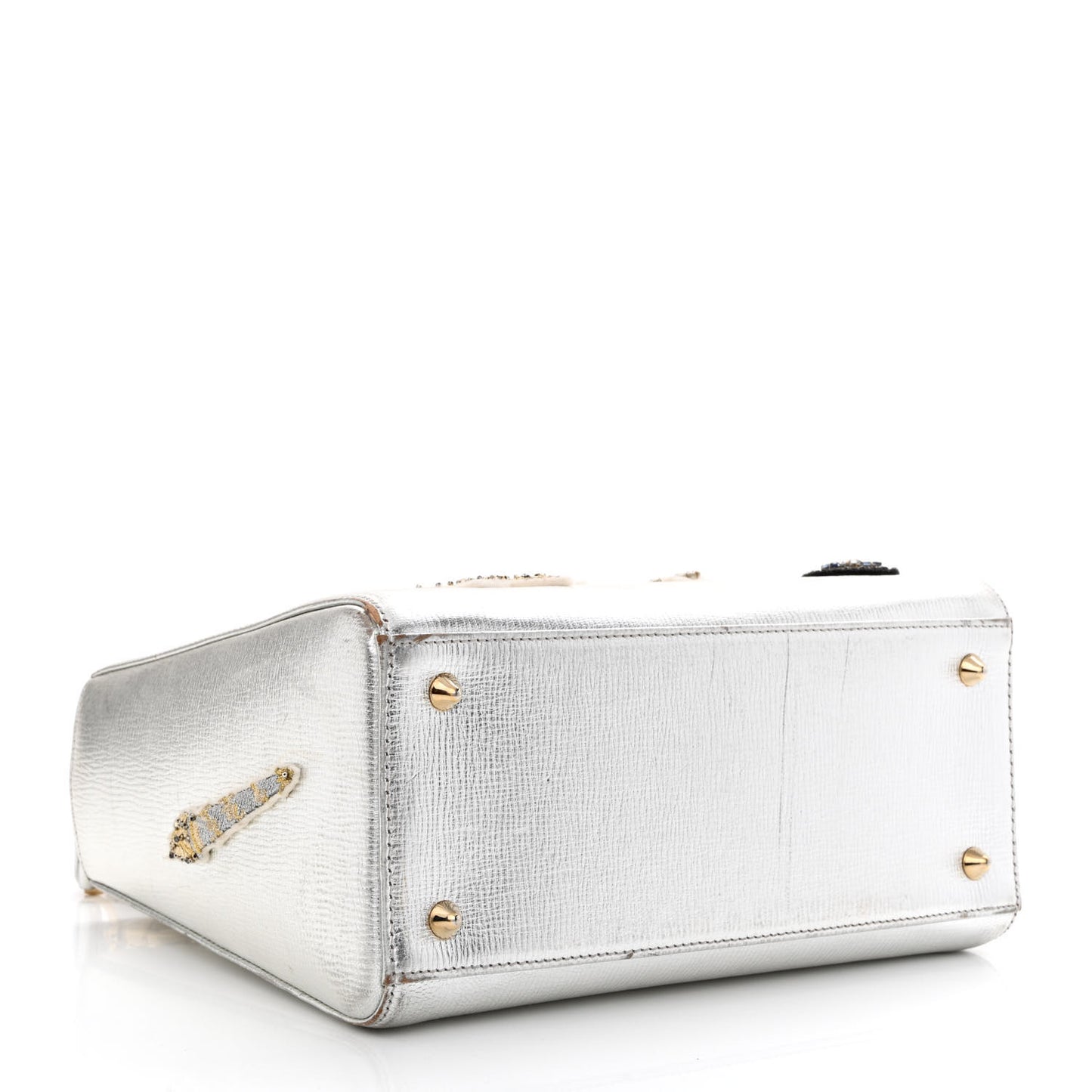 Metallic Calfskin Embroidered Lady Dior Silver Multicolor