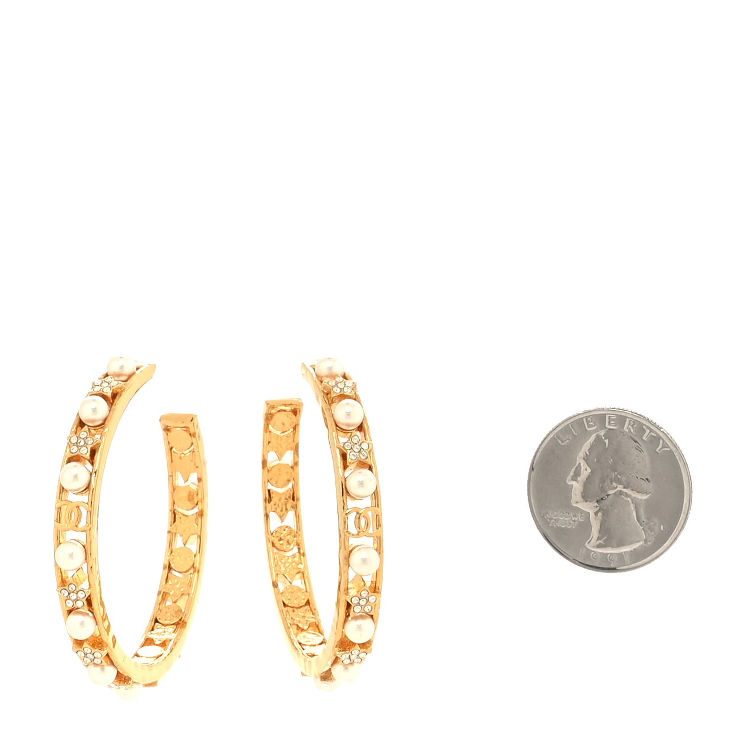 Crystal Pearl CC Star Hoop Earrings Gold Pearly White