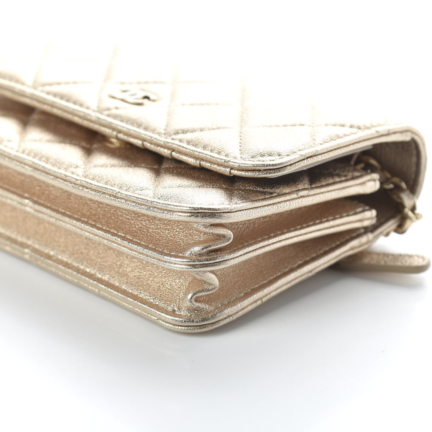 Chanel Metallic Lambskin Quilted Mini Wallet On Chain WOC Gold 7 of 11