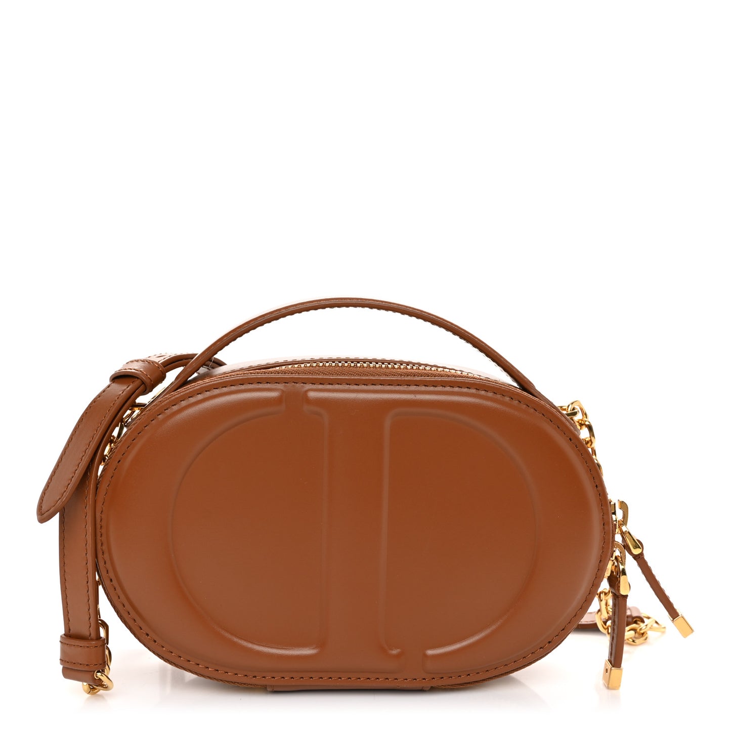 Calfskin CD Signature Oval Crossbody Camera Bag Brown