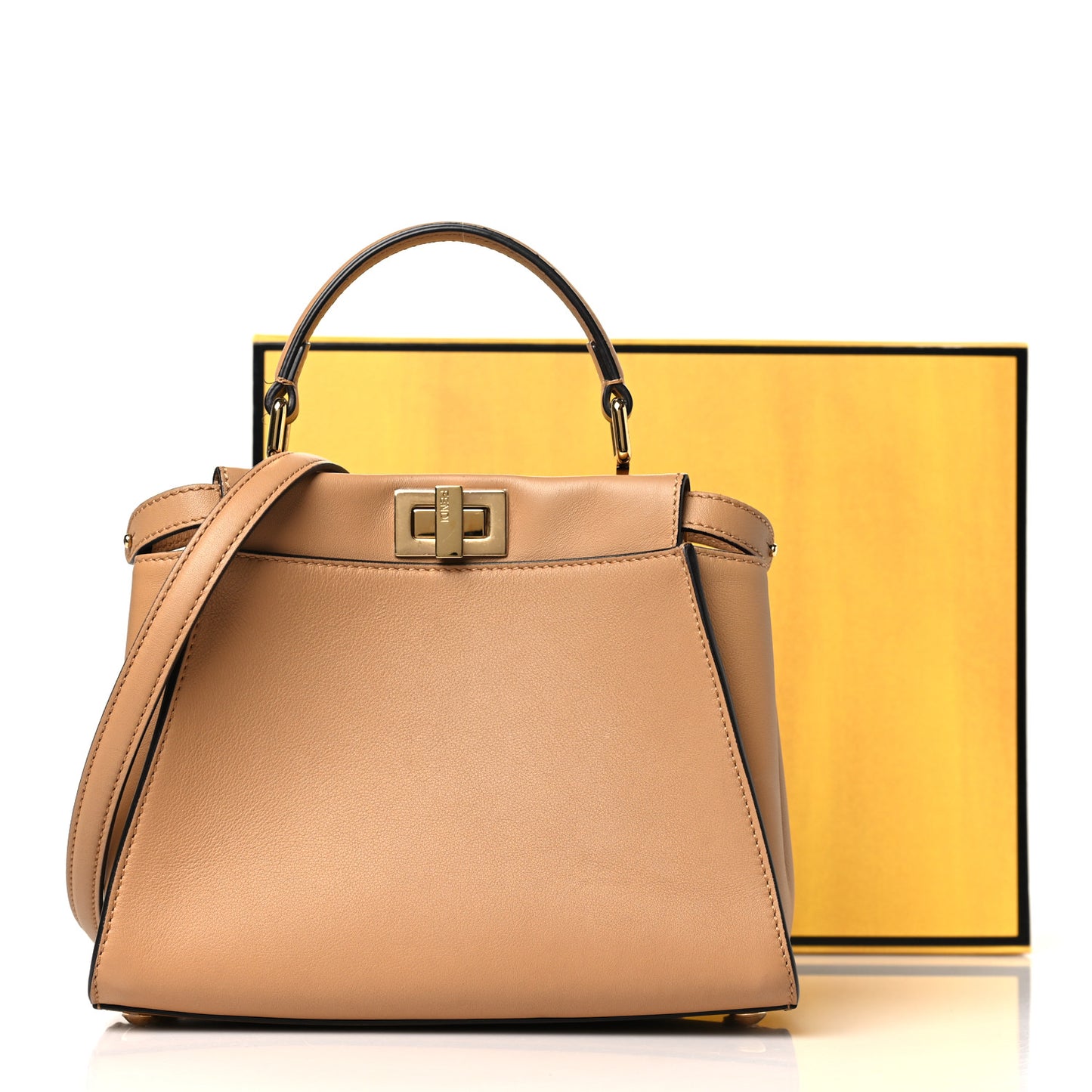 Vitello Seta Nappa FF Embossed Mini Peekaboo Iconic Satchel Miele Scuro