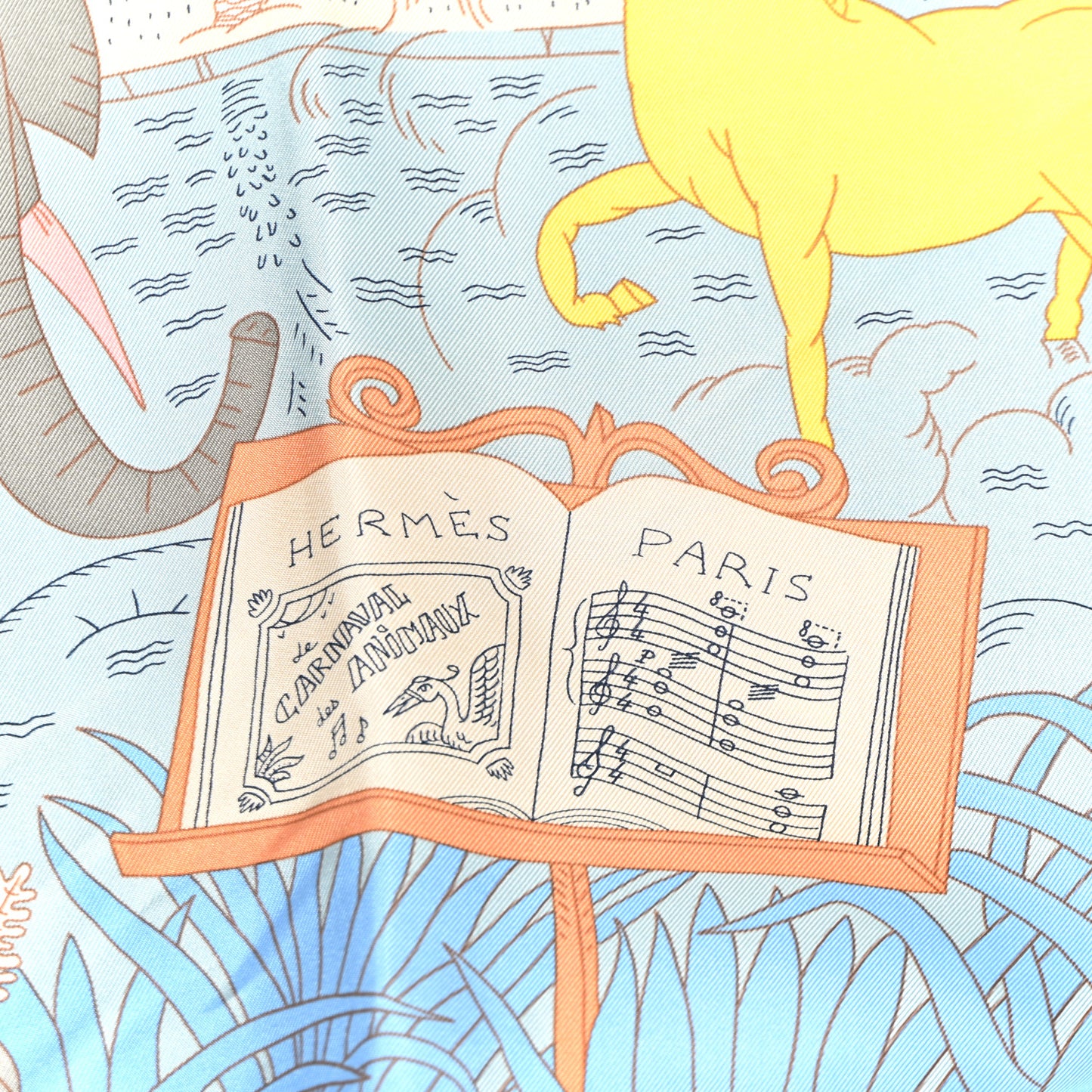 Silk Le Carnaval des Animaux Scarf 90 Bleu Glacier Jaune