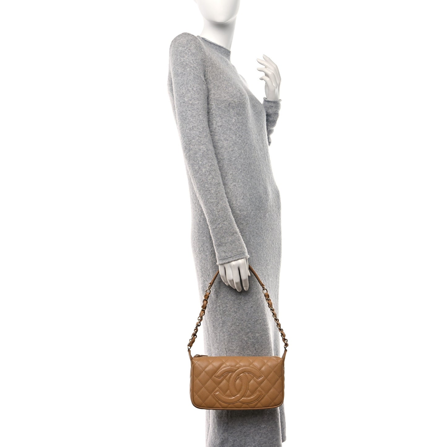 Caviar Quilted Timeless CC Shoulder Bag Beige