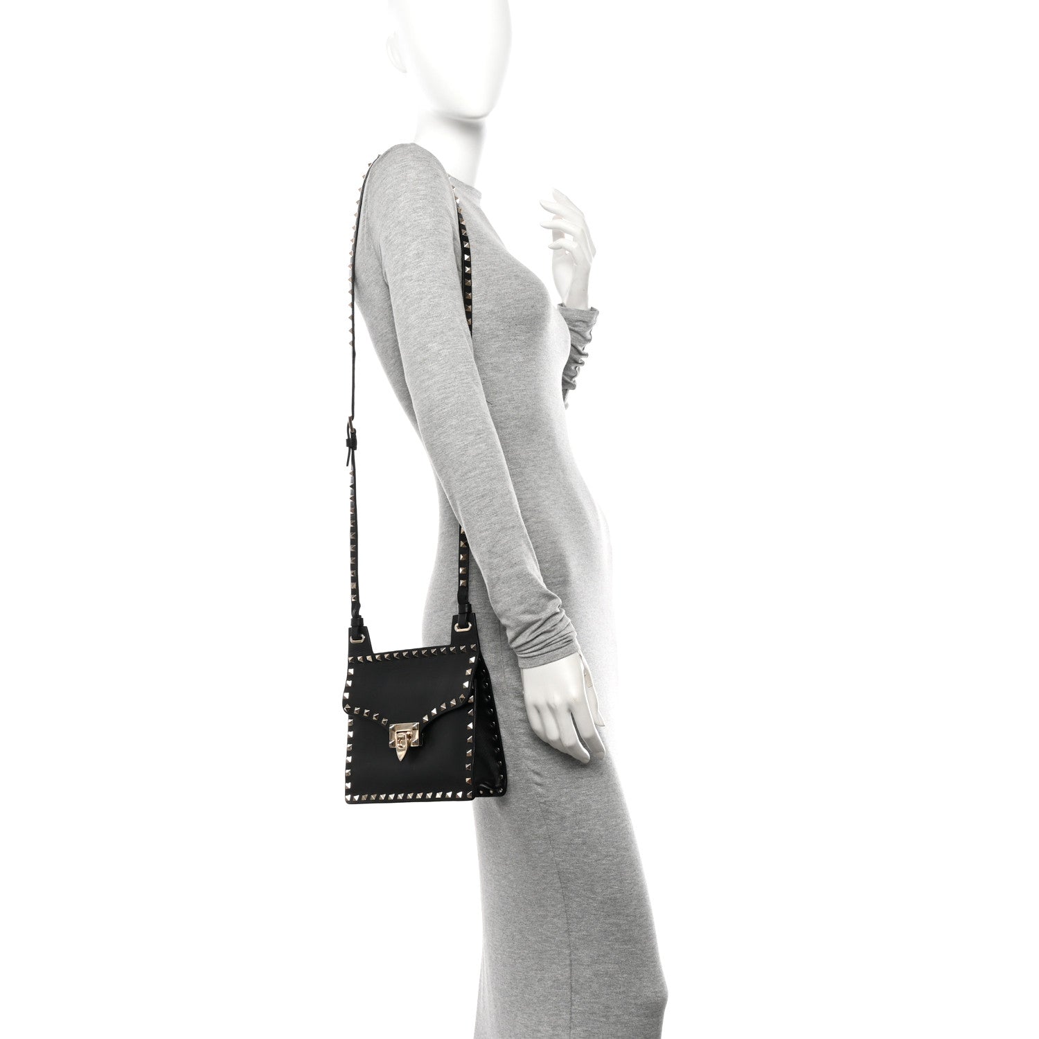Valentino Garavani Calfskin Rockstud Crossbody Messenger Bag Black 2 of 13