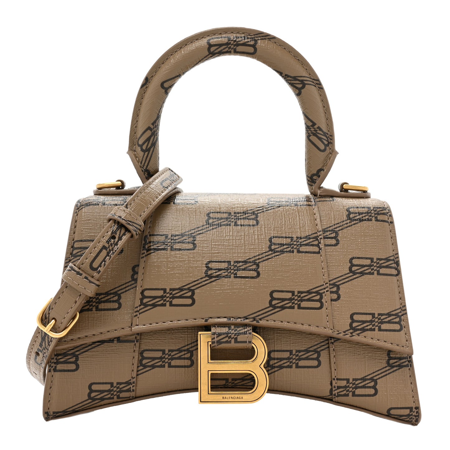 Coated Canvas BB Monogram Hourglass Top Handle Bag XS Beige Brown