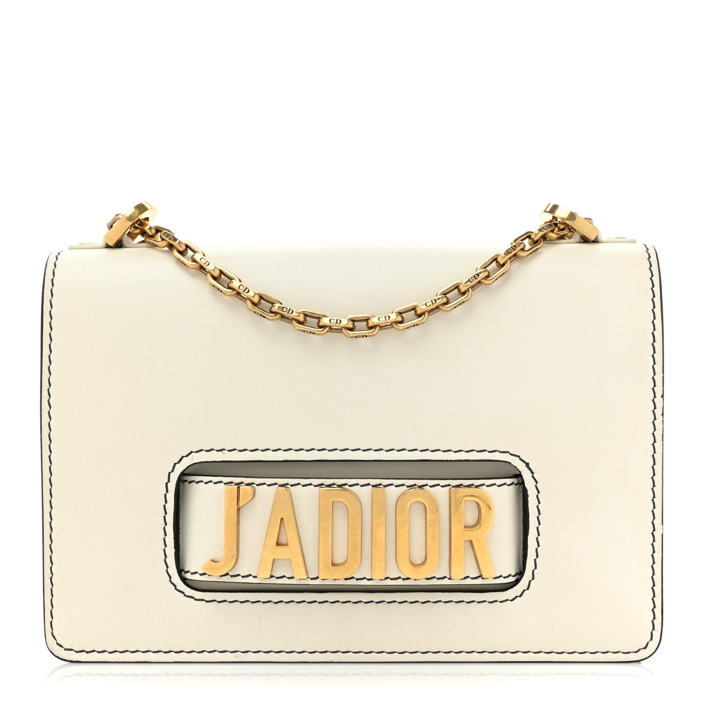 Calfskin J'Adior Chain Flap Bag Off White