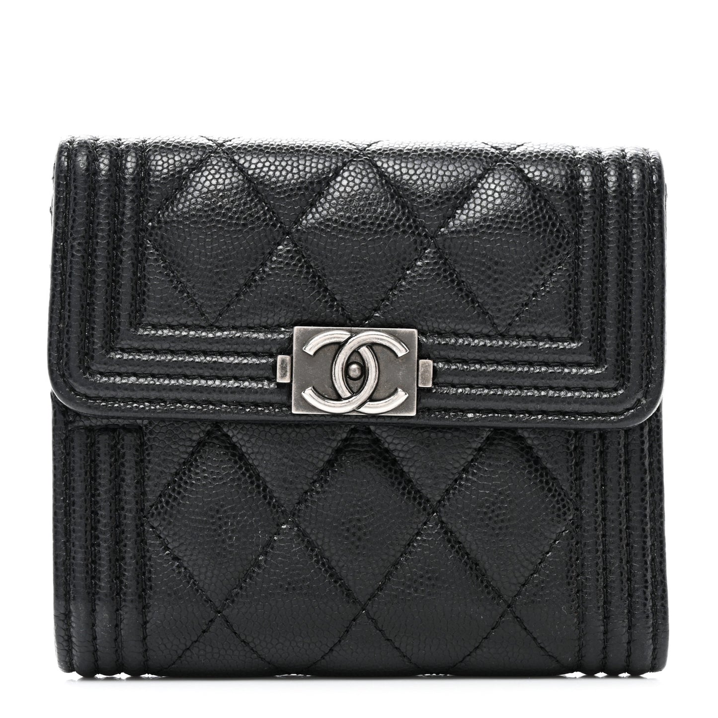 Caviar Quilted Compact Boy Wallet Black