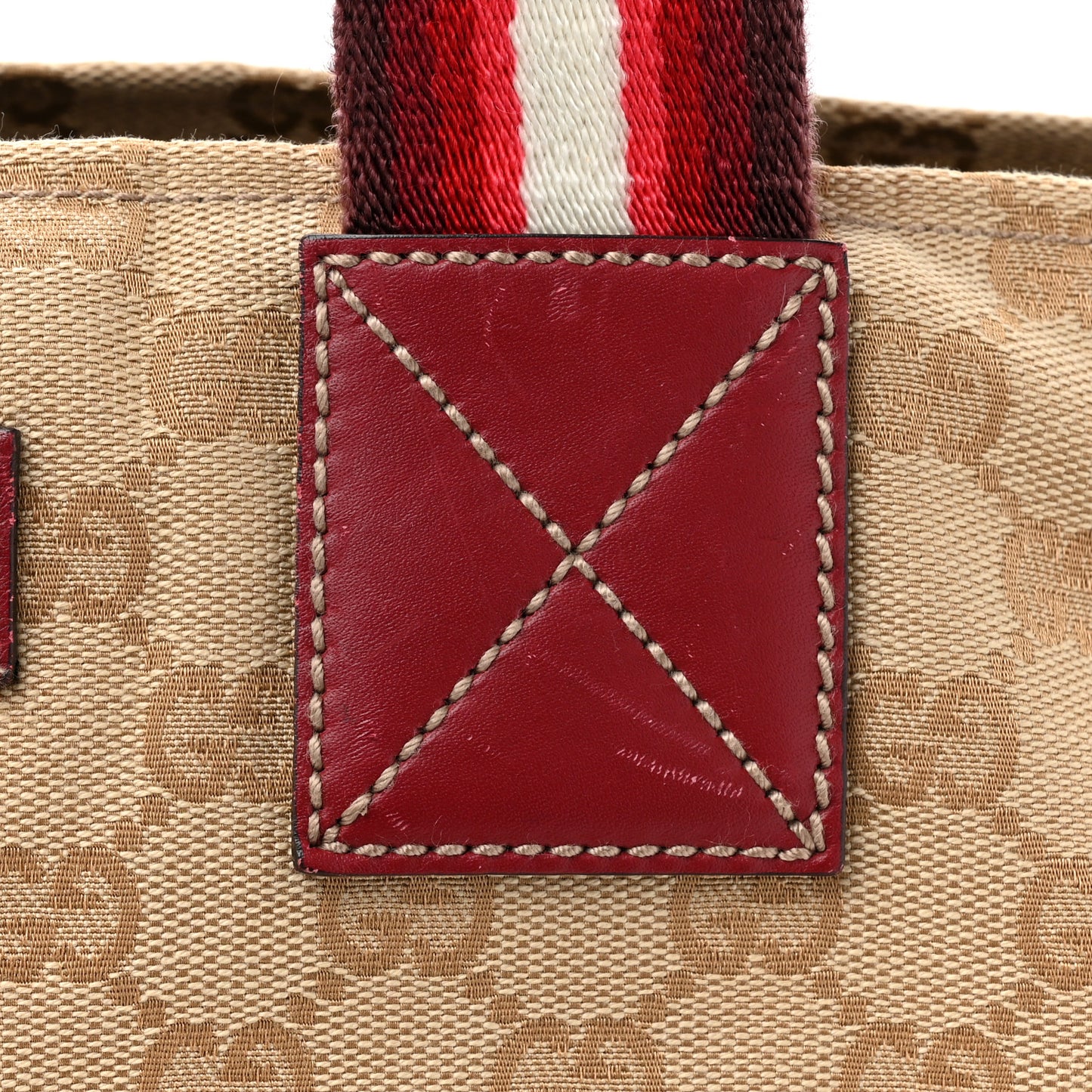 GG Monogram Large Web Handle Bucket Tote Red