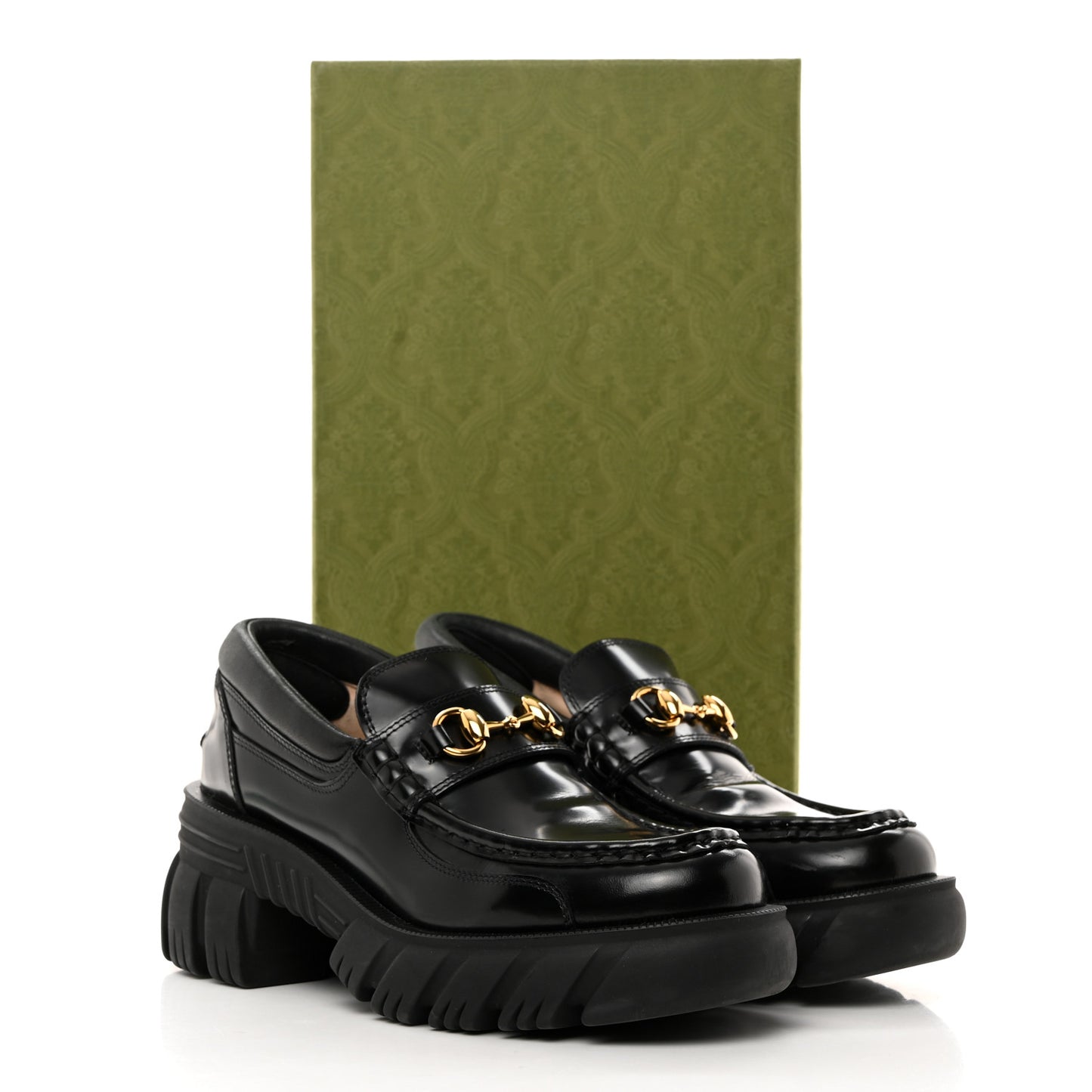 Magnum Calfskin Nappa Samoa Womens Horsebit Platform Chunky Lug Sole 40mm Loafers 38 Black