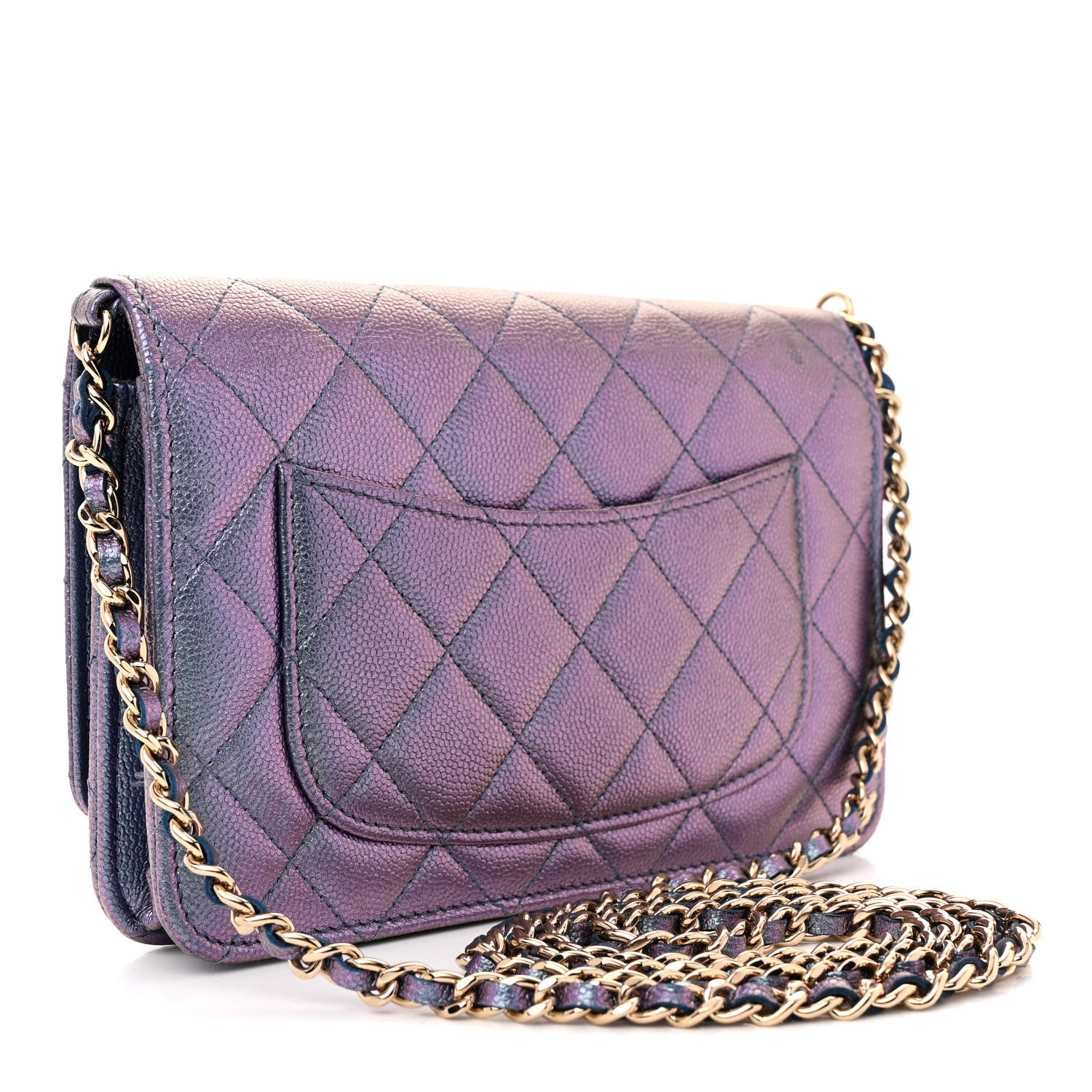 Chanel Iridescent Caviar Quilted Wallet on Chain WOC Dark Blue 3 of 16