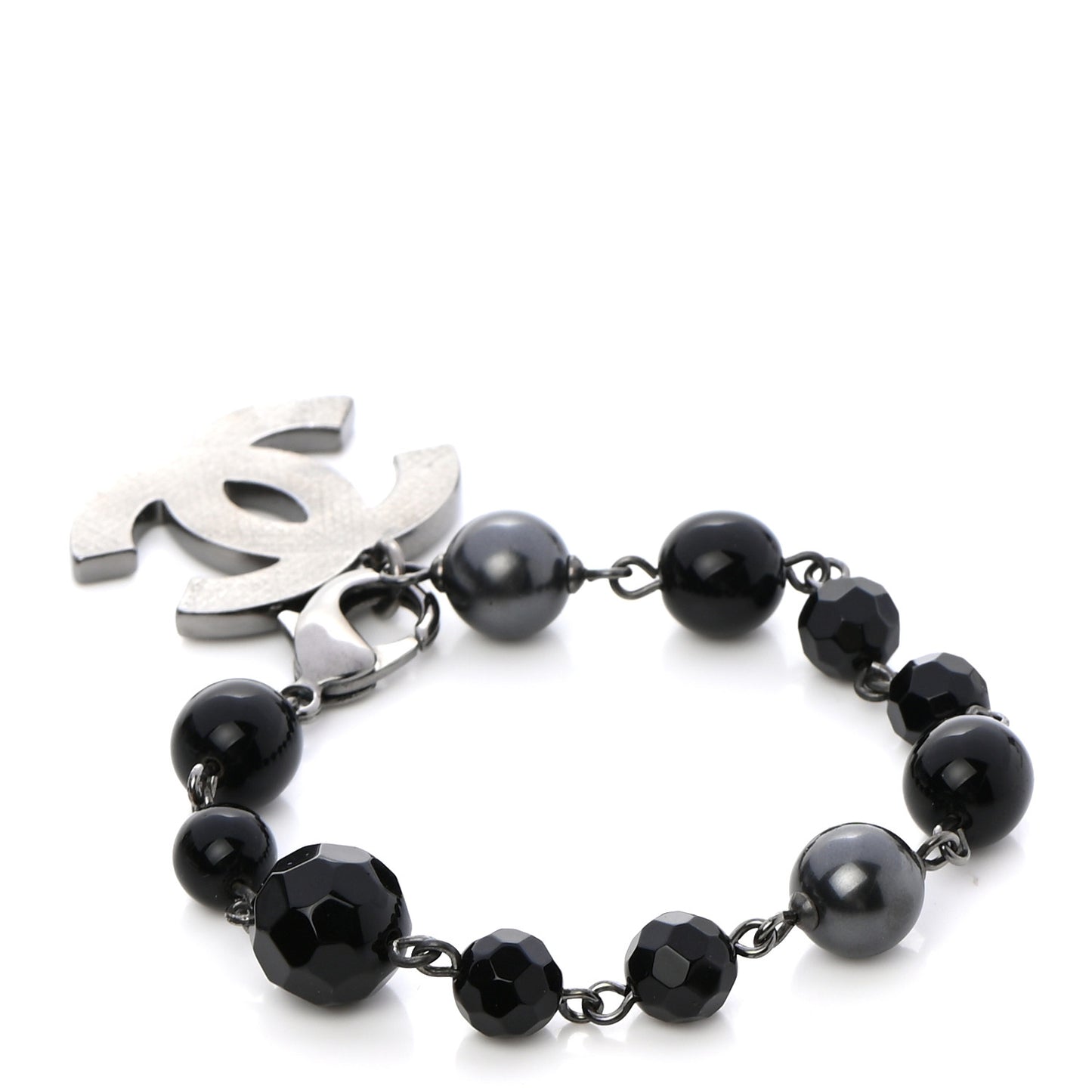 Ruthenium Pearl Beaded CC Bracelet Black