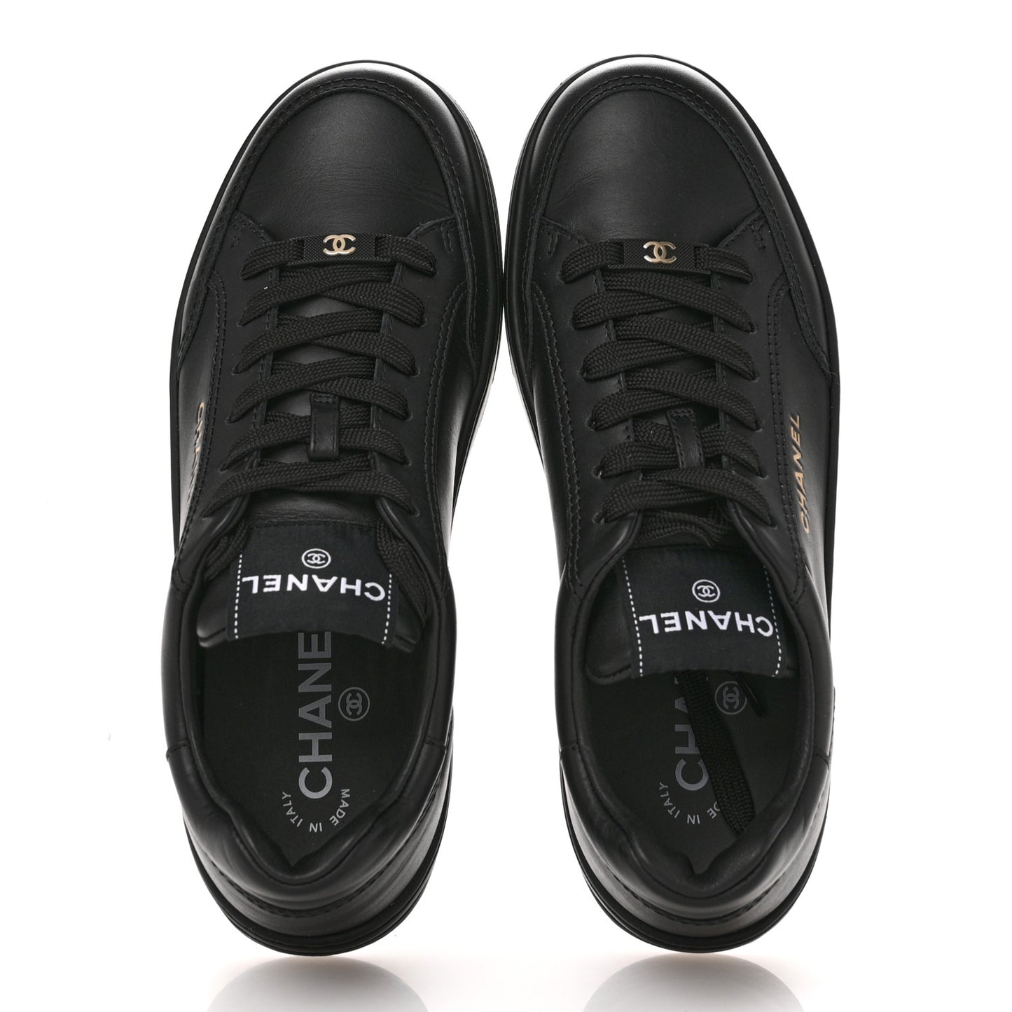 Calfskin Womens CC Logo Sneakers 38.5 Black