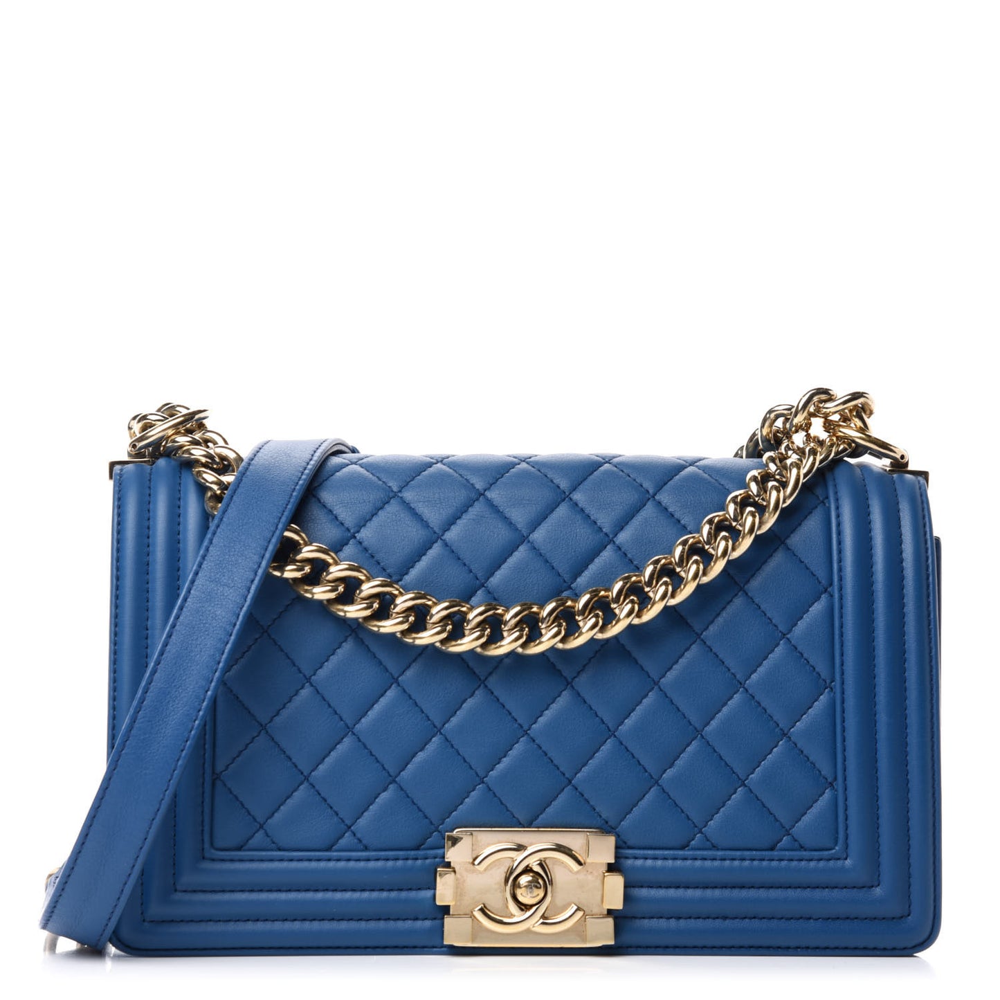 Calfskin Quilted Medium Boy Flap Blue