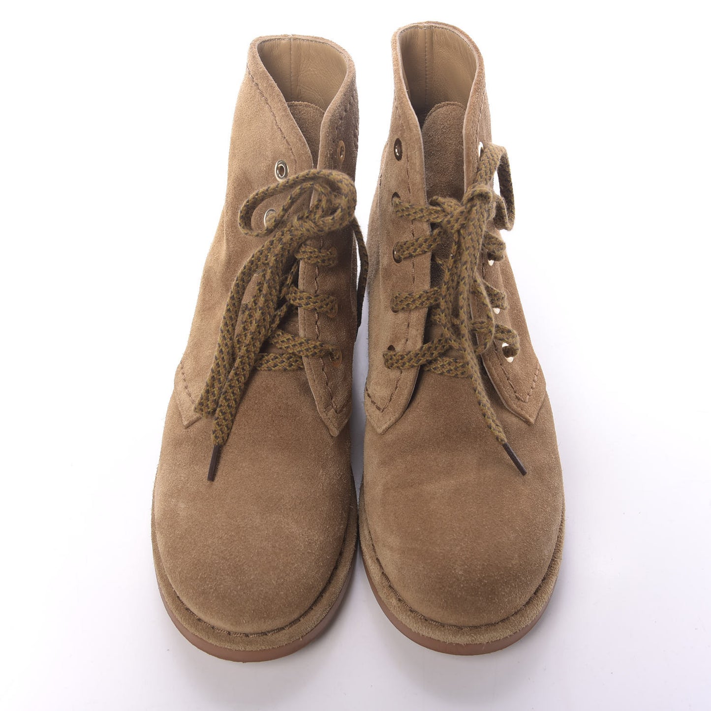 Suede Calfskin Womens Lace Up Short Boots 37 Dark Beige