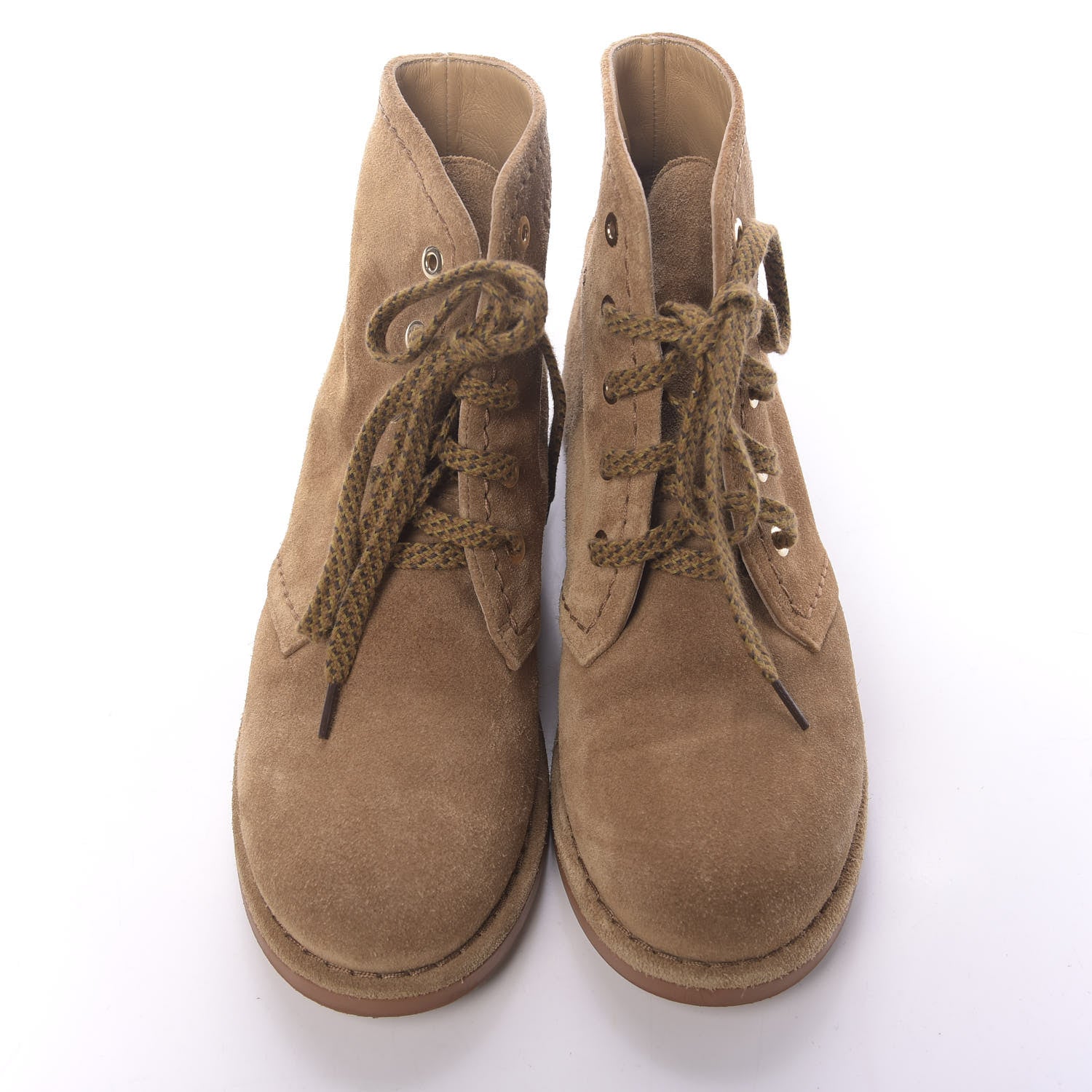 Chanel Suede Calfskin Womens Lace Up Short Boots 37 Dark Beige 5 of 12