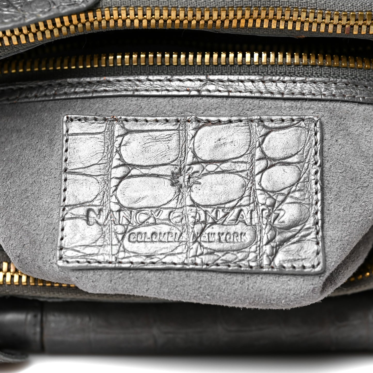 Metallic Crocodile Top Handle Shoulder Bag Anthracite
