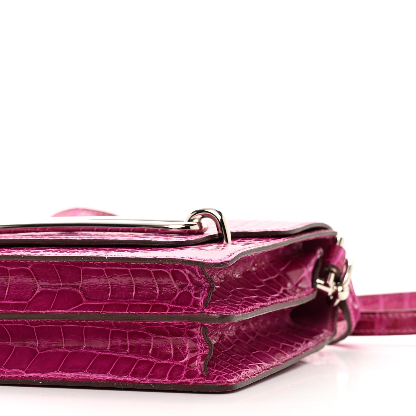 Shiny Alligator Mini Sac Roulis Rose Scheherazade