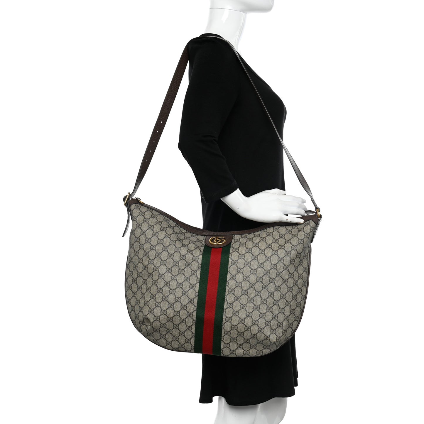 GG Supreme Monogram Web Ophidia Half Moon Hobo Brown