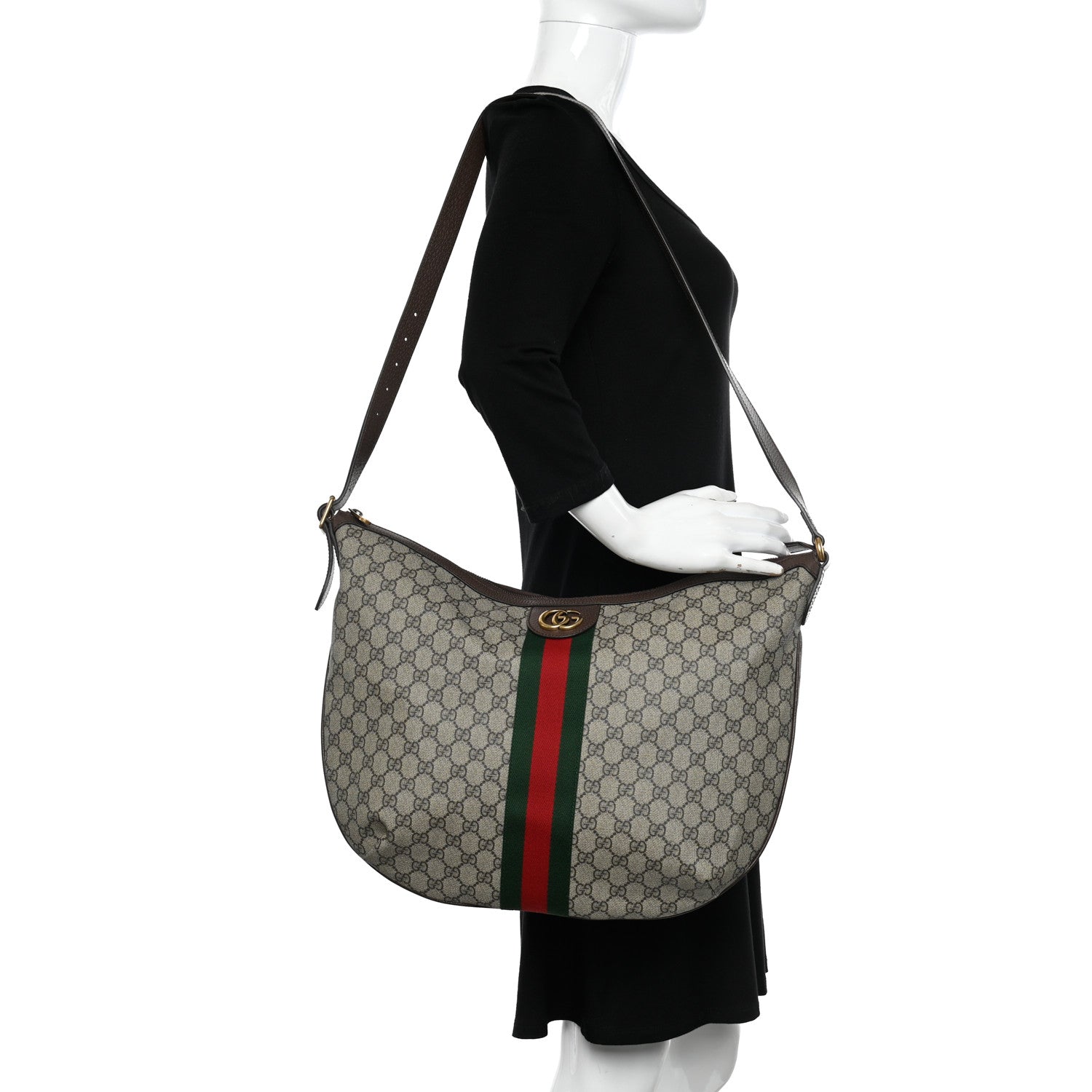 Gucci GG Supreme Monogram Web Ophidia Half Moon Hobo Brown 2 of 11