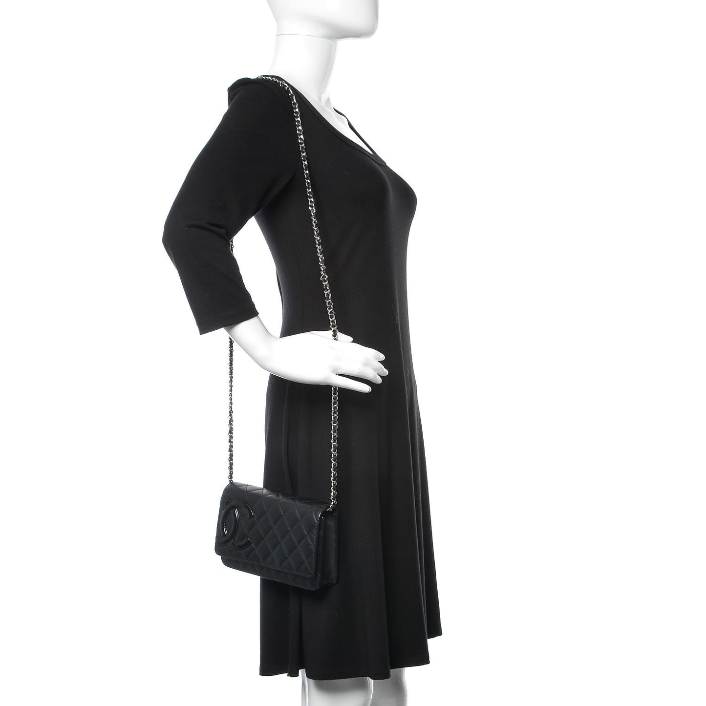 Calfskin Quilted Cambon Wallet On Chain WOC Black