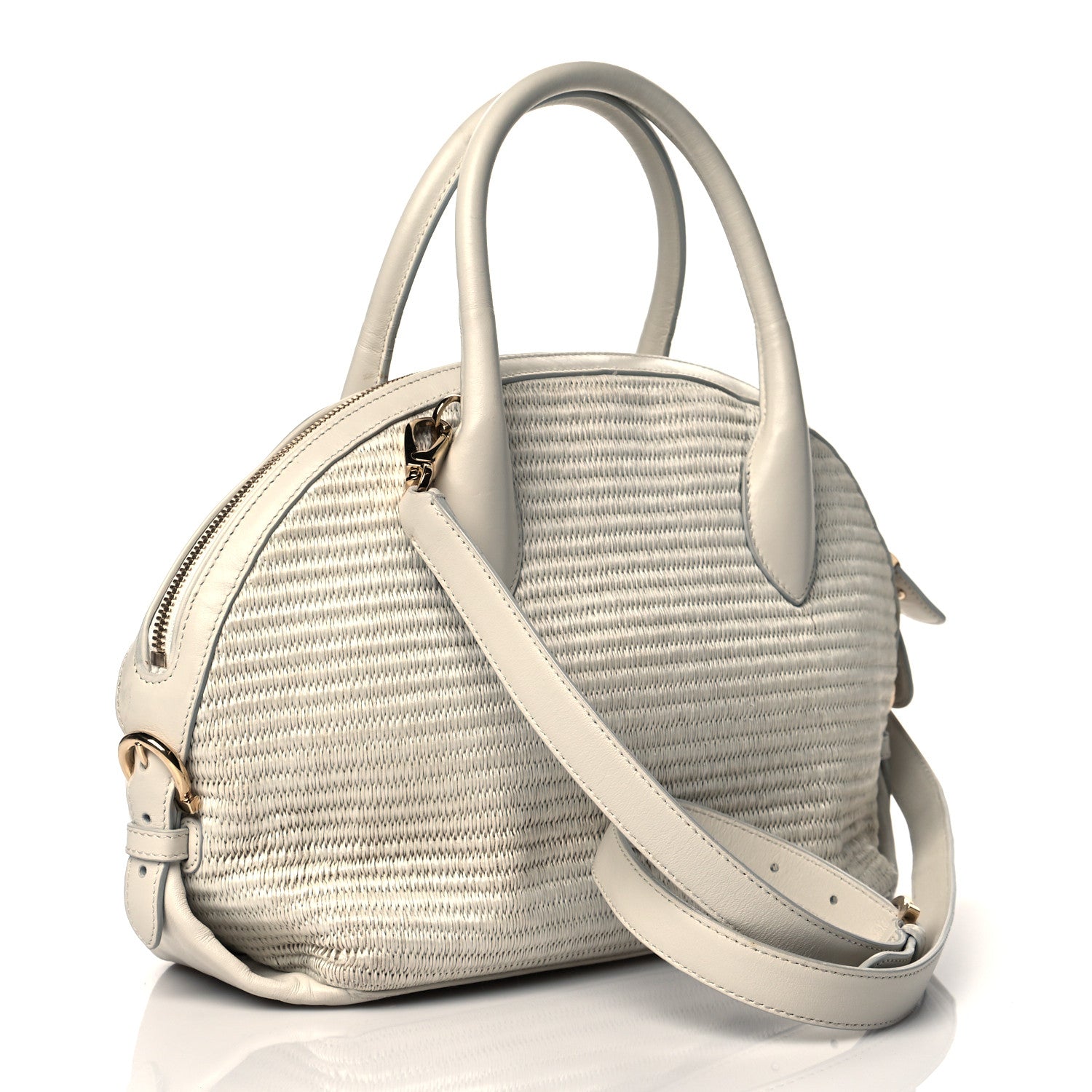 Salvatore Ferragamo Straw Calfskin Fiamma Bag Beige 3 of 12