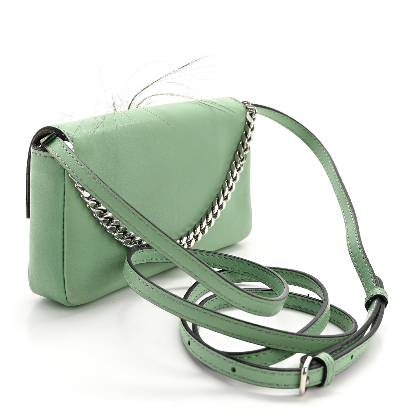 Nappa Rabbit Fox Fur Micro Buggie Baguette Verde Acqua