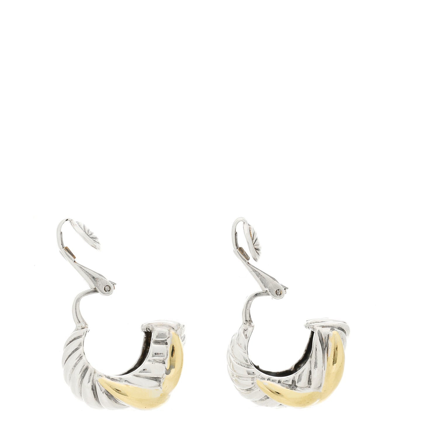 Sterling Silver 14K Yellow Gold X Hoop Clip On Earrings